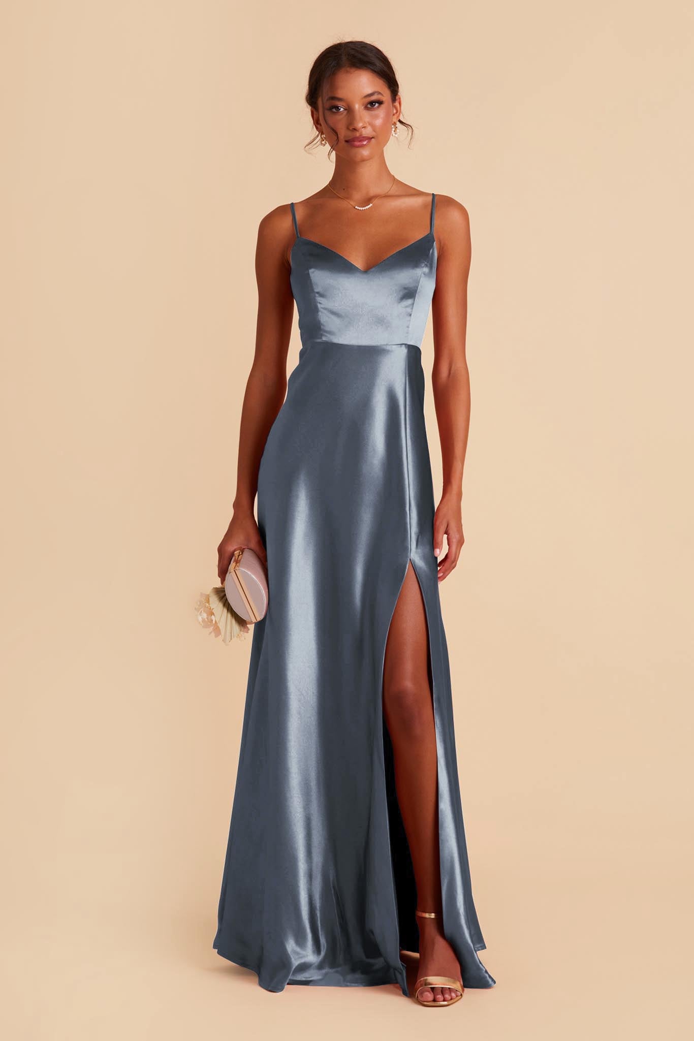 French Blue Jay Shiny Satin Dress by Birdy Grey