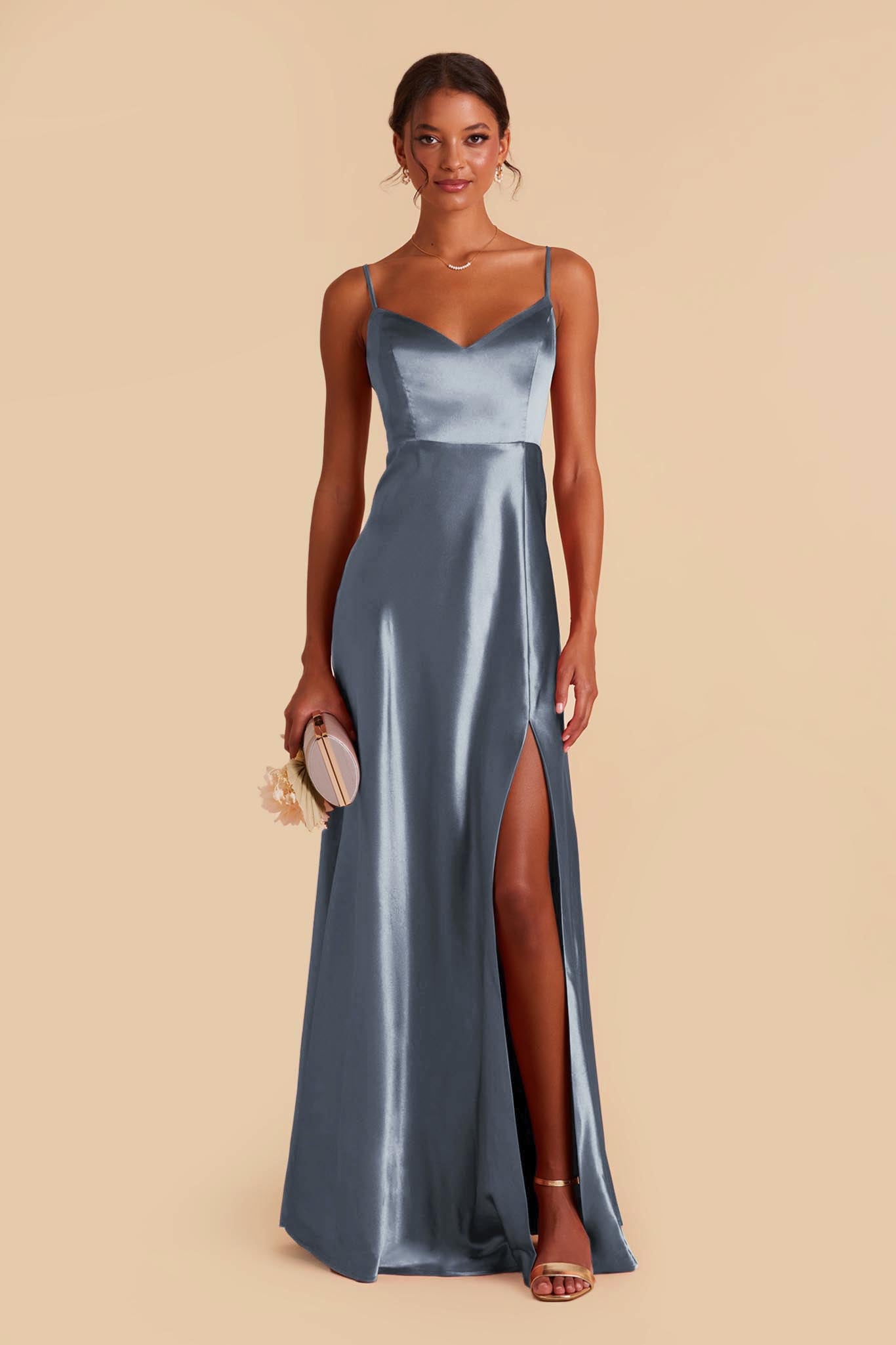 French Blue Jay Shiny Satin Dress by Birdy Grey