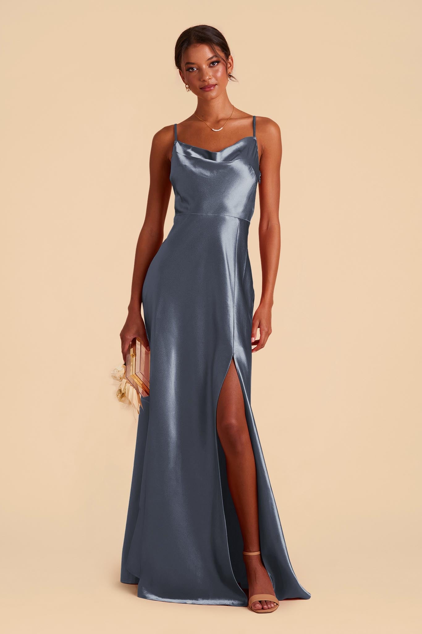 French Blue Lisa Long Satin Dress by Birdy Grey