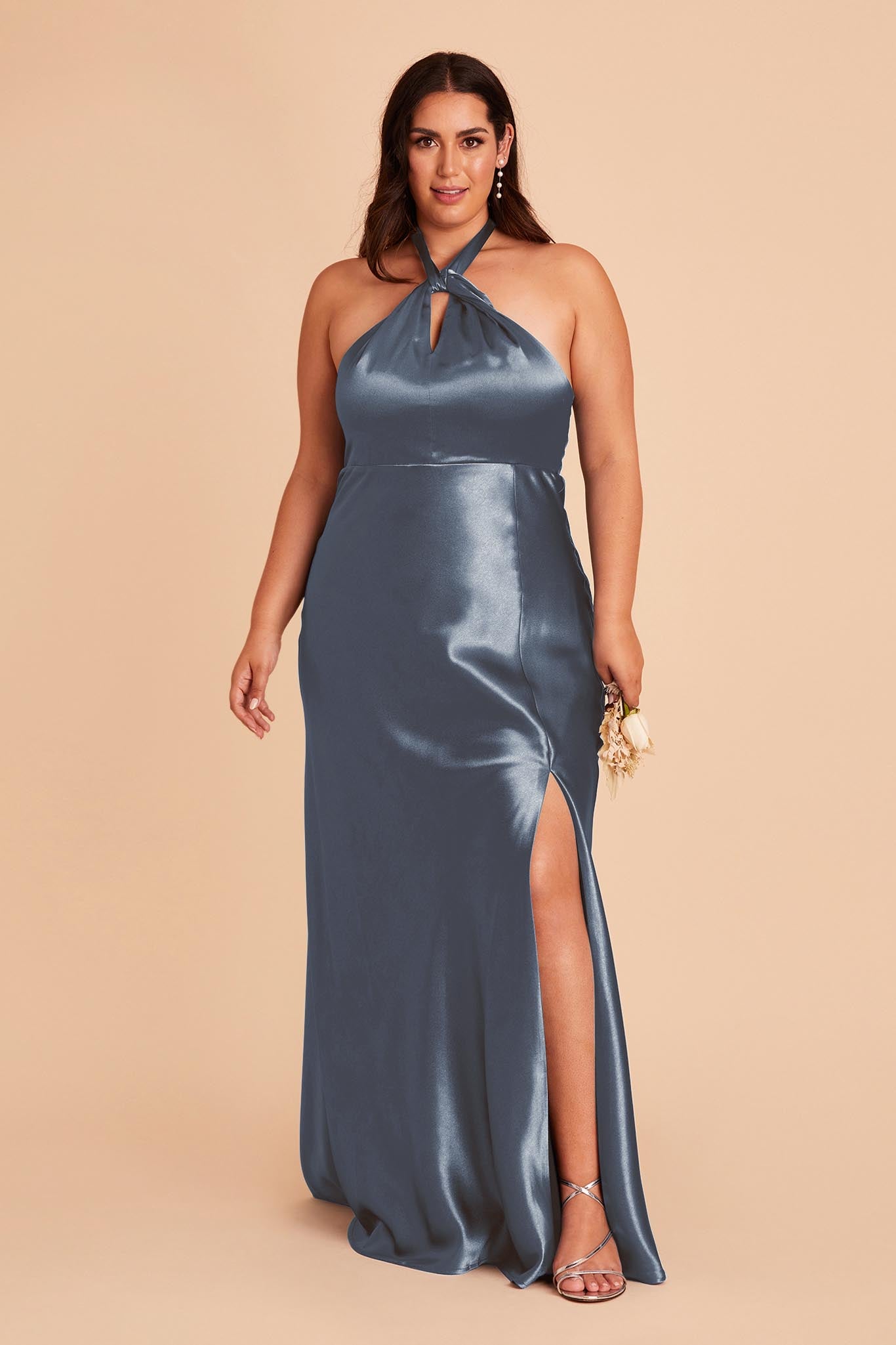 Monica Shiny Satin Dress - French Blue
