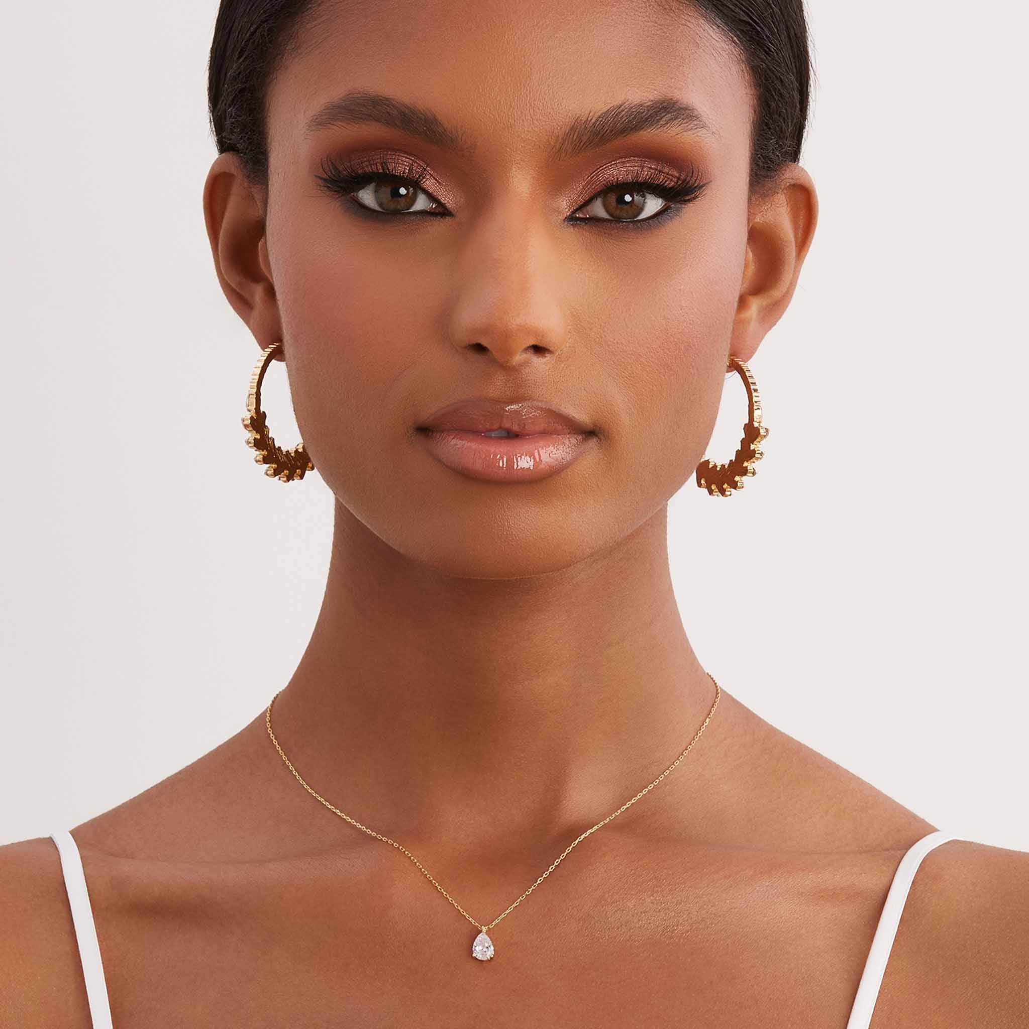 Gold Bordeaux Crystal Hoop Earrings by Birdy Grey