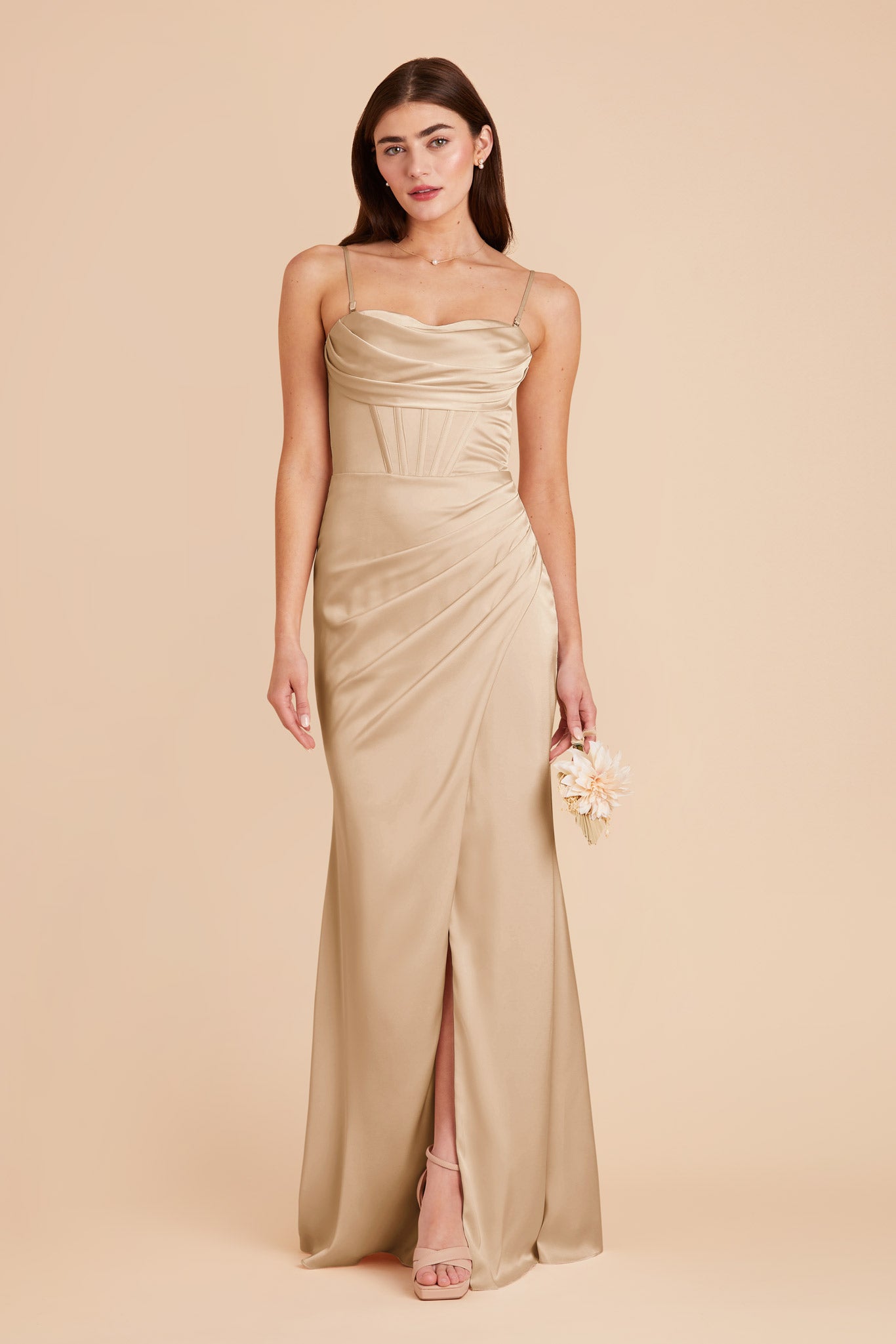Gold Carrie Matte Satin Dress by Birdy Grey
