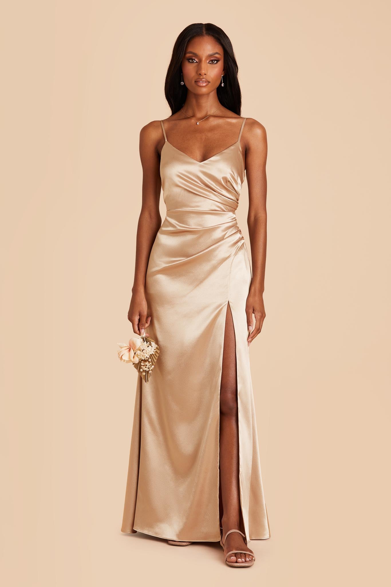 Gold Catherine Shiny Satin Dress by Birdy Grey