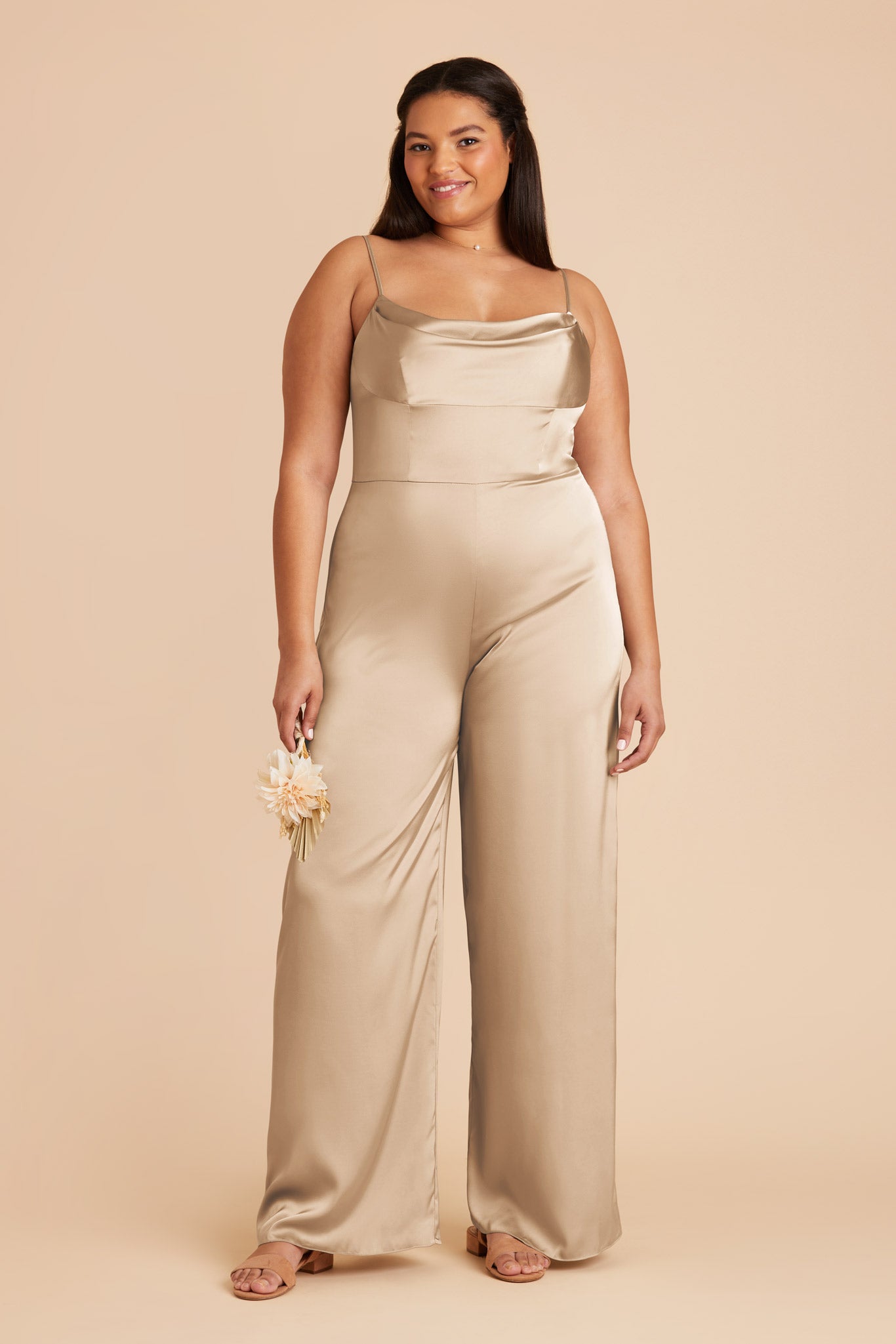 Gold Donna Matte Satin Bridesmaid Jumpsuit by Birdy grey