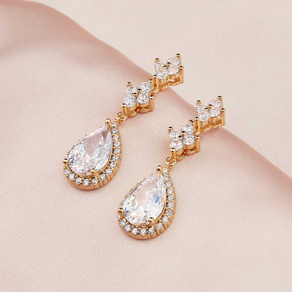 Gold Teardrop Earrings for Wedding - Womens Sterling Silver Open Pear  Shaped Cubic Zirconia Crystal Bridal Earring for Bride Bridesmaids Mother  of Bride Rhinestone Drop Earrings for Party Prom : Amazon.co.uk: Fashion