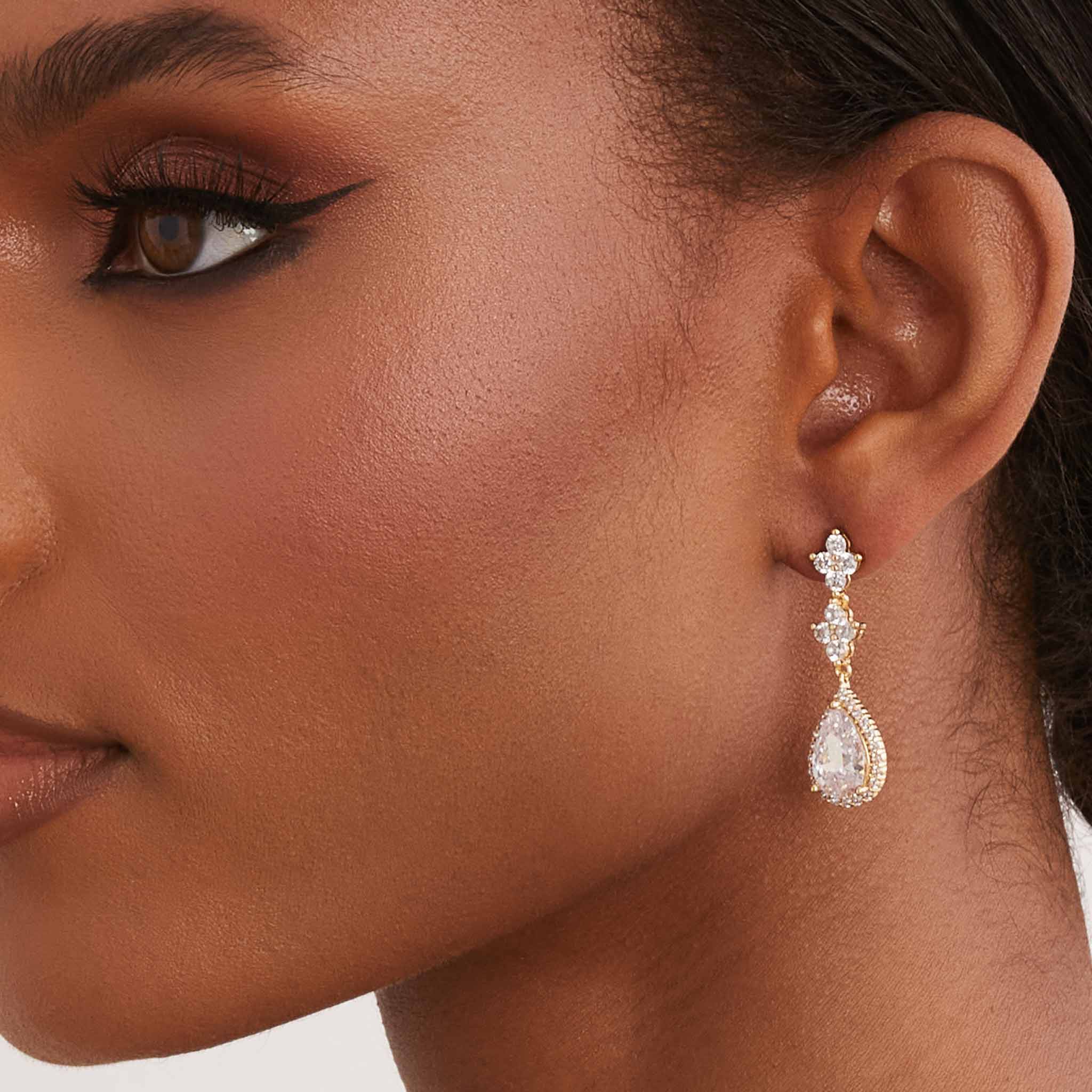 Gold Limoge Long Crystal Teardrop Earrings by Birdy Grey