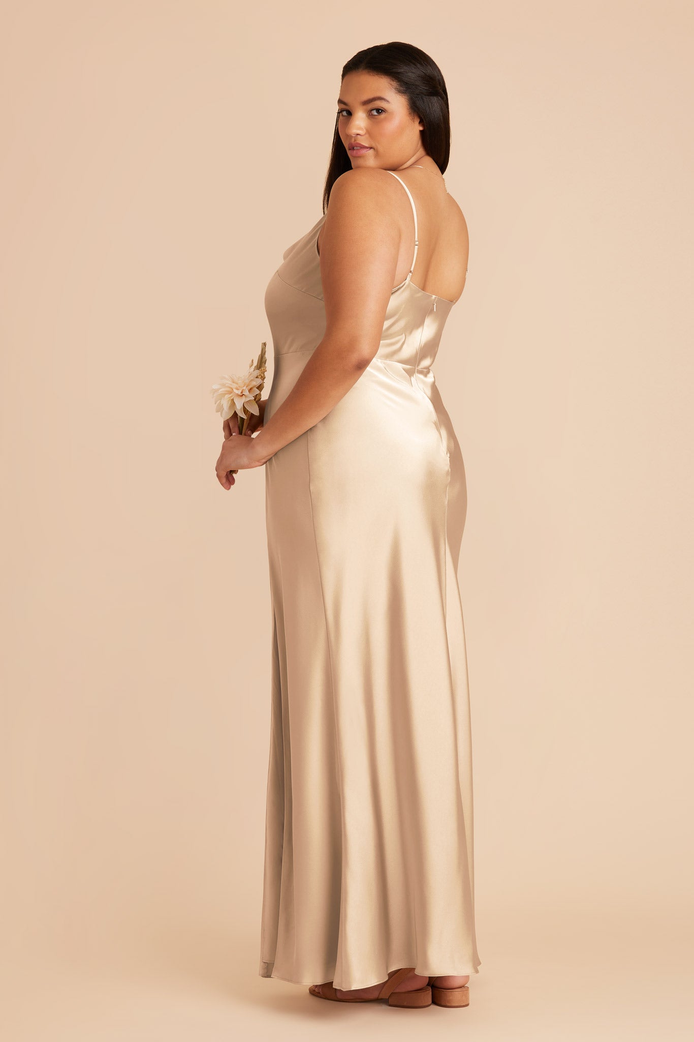 Gold Lisa Long Matte Satin Dress by Birdy Grey