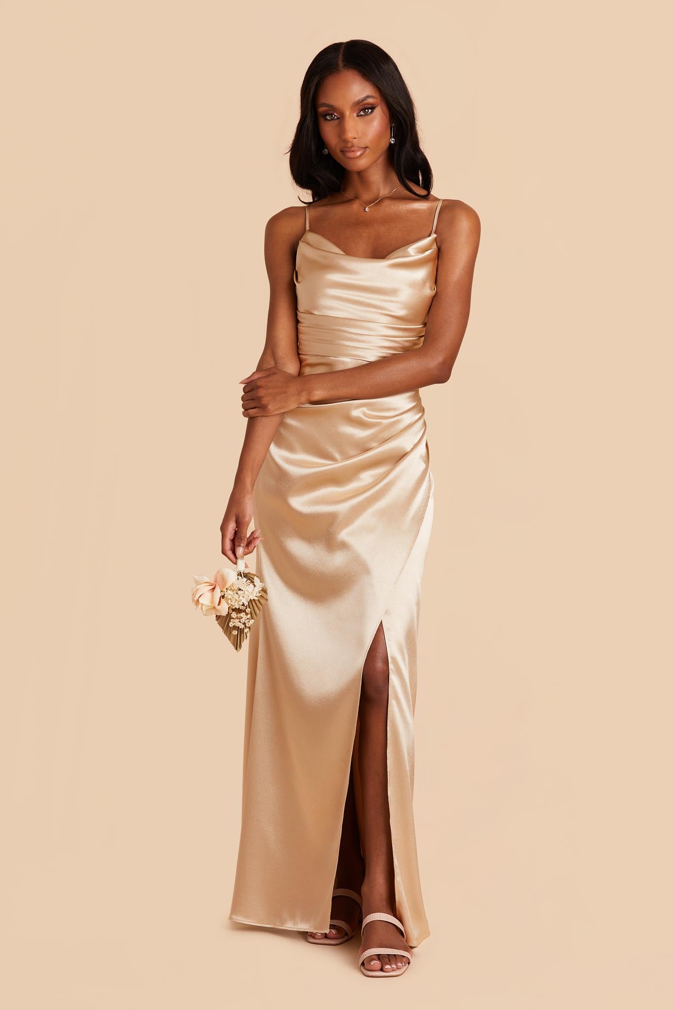 Gold Lydia Satin Dress by Birdy Grey