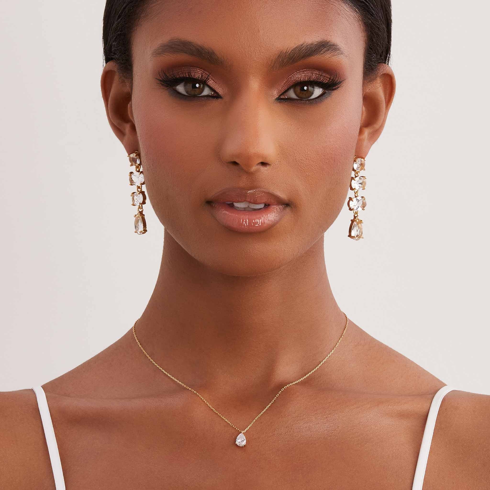 Gold Lyon Crystal Shoulder Duster Earrings by Birdy Grey