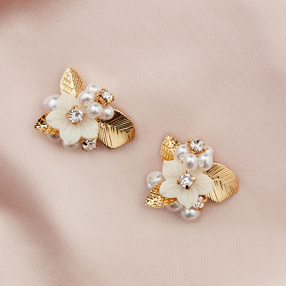 Gold Toulouse Floral Stud Earrings by Birdy Grey