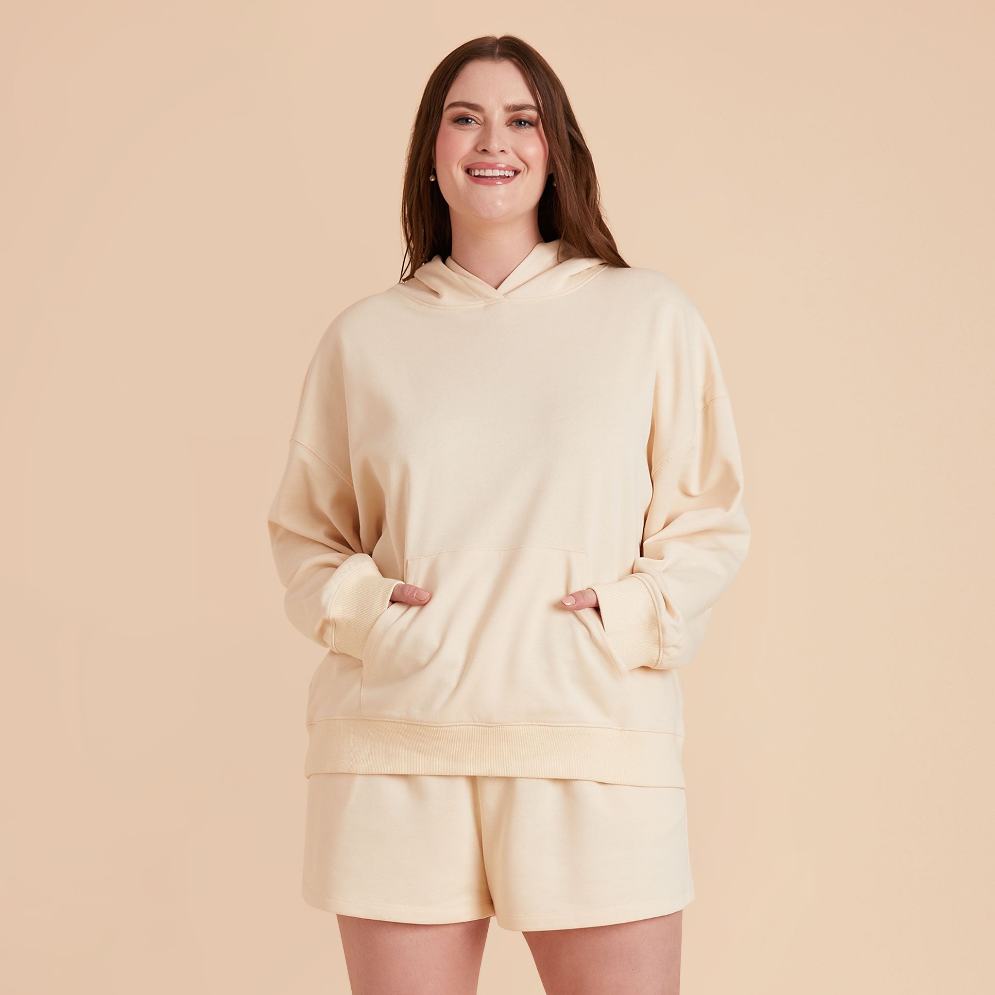 Ivory Pauly Oversized Hoodie and Shorts Set by Birdy Grey