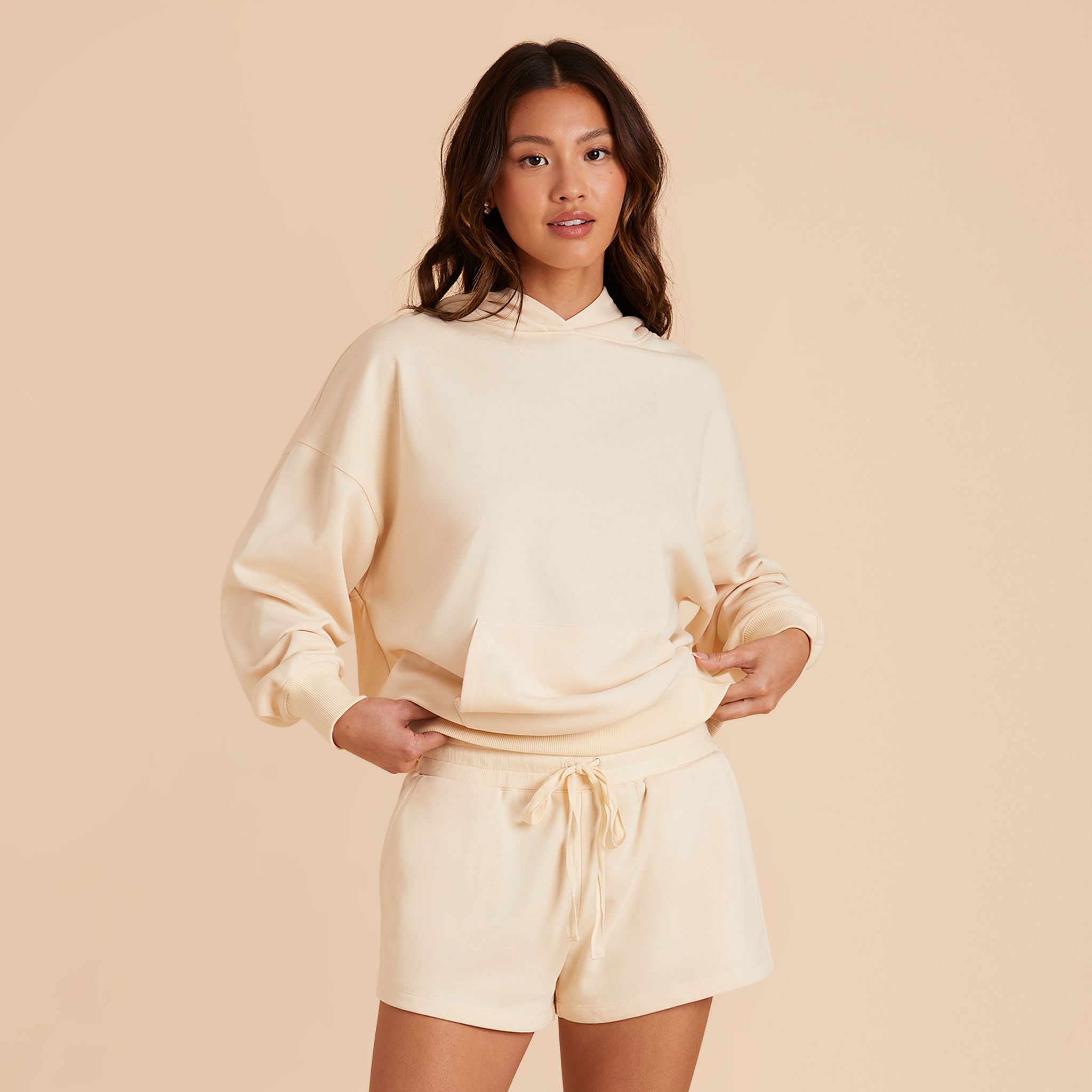 Ivory Pauly Oversized Hoodie and Shorts Set by Birdy Grey