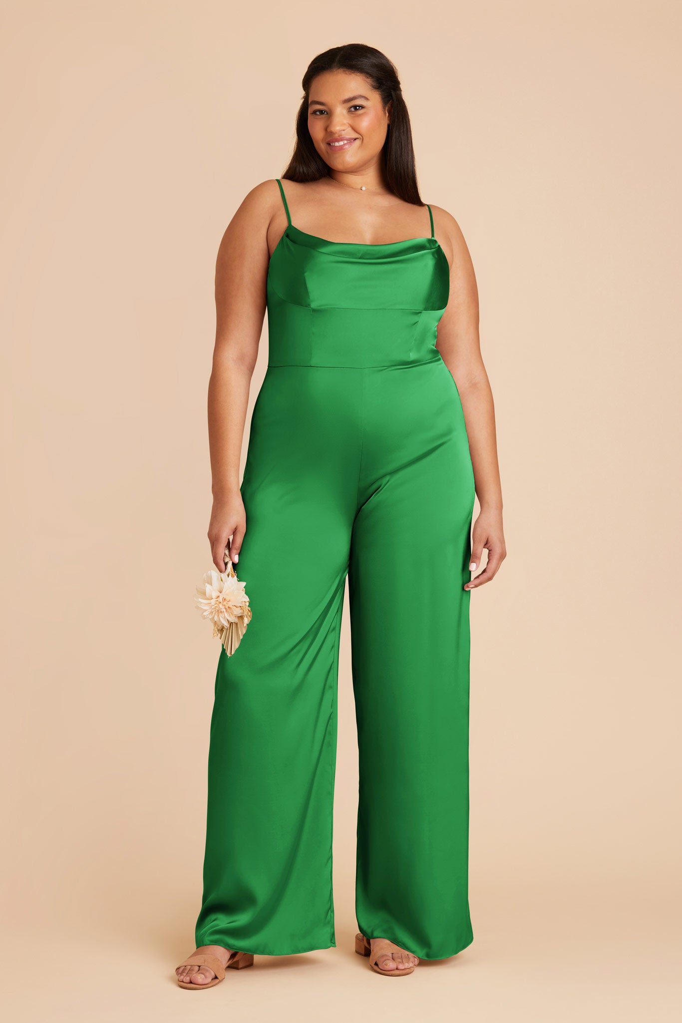 Kelly Green Donna Matte Satin Bridesmaid Jumpsuit by Birdy Grey