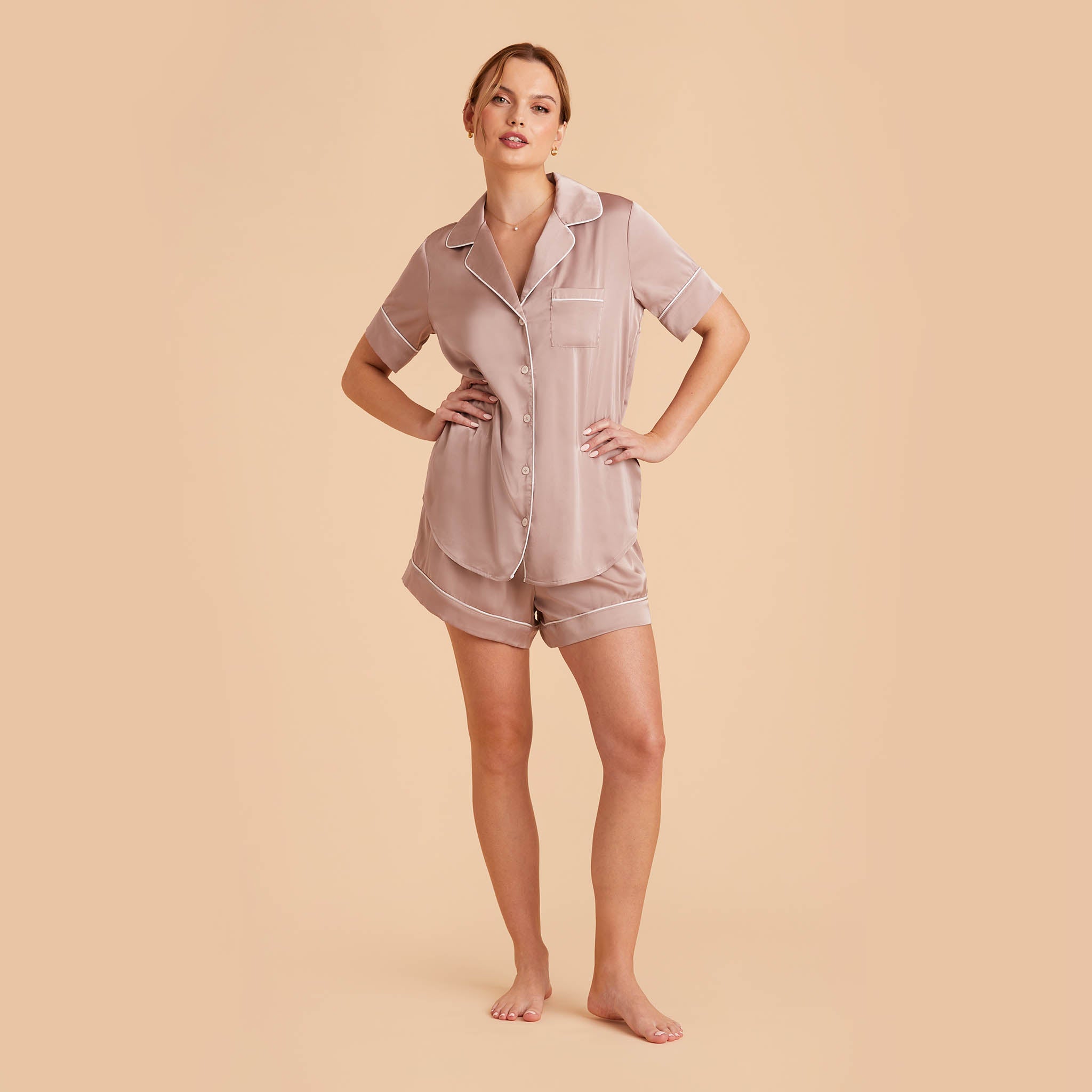 Jonny Mauve Taupe Satin Pajama Set