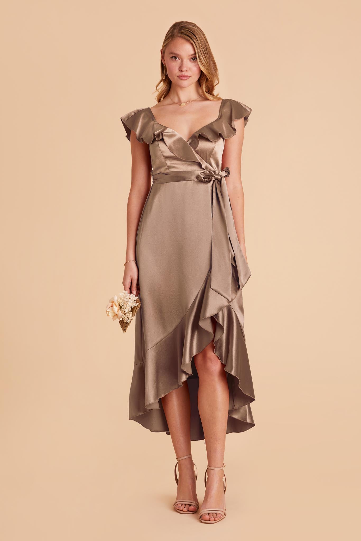 Mocha James Satin Midi Dress by Birdy Grey
