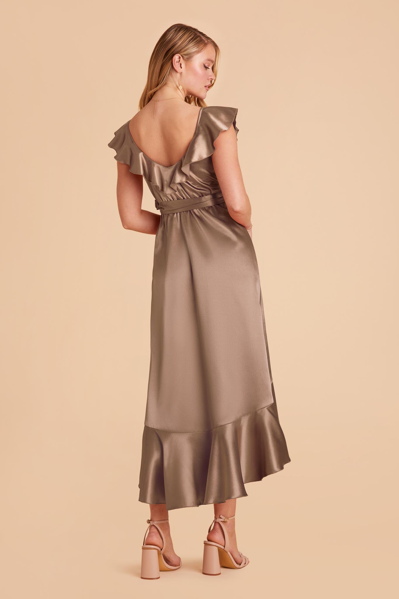 Mocha James Satin Midi Dress by Birdy Grey