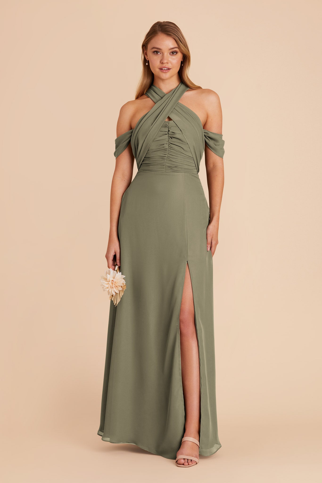 Moss Green Cara Chiffon Dress by Birdy Grey