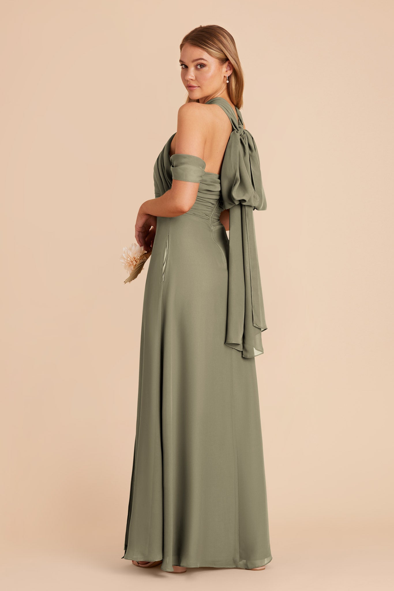 Moss Green Cara Chiffon Dress by Birdy Grey