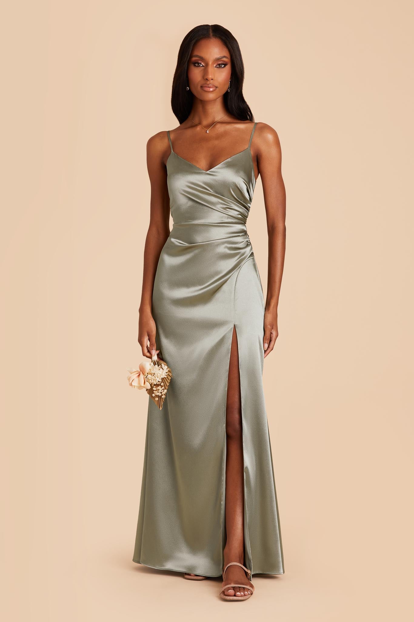 Simple Ladies Emerald Green Satin Bridesmaid Dress Evening Gown – FloraShe