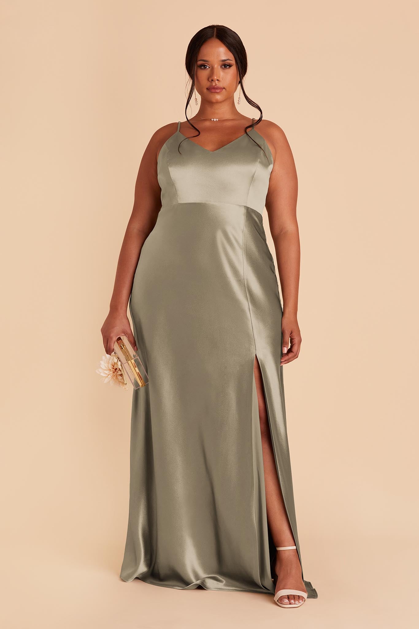 Moss Green Jay Satin Dress by Birdy Grey