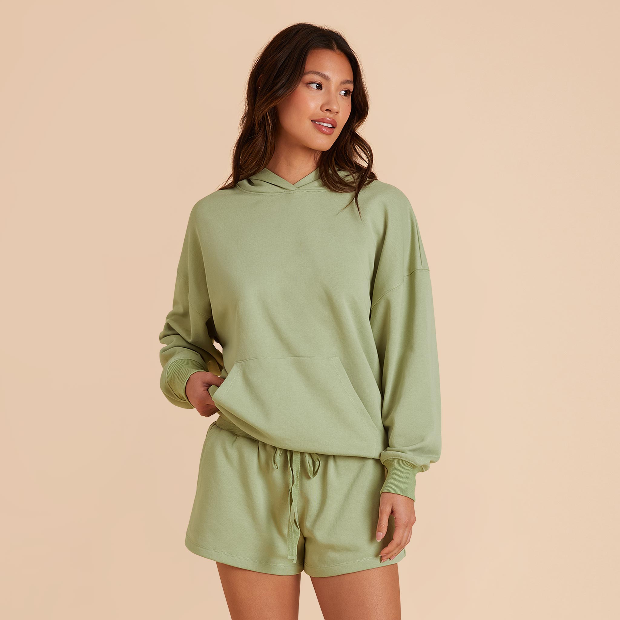 Moss Green Pauly Oversized Hoodie and Shorts Set by Birdy Grey