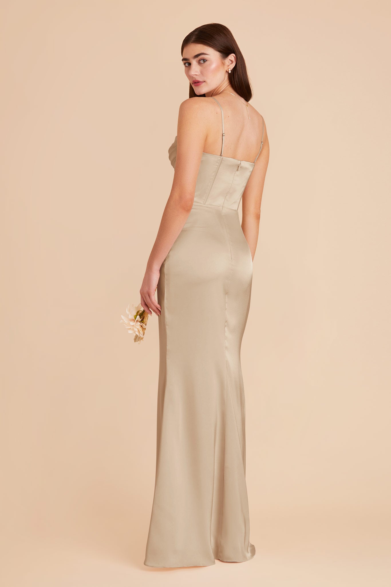 Neutral Champagne Carrie Matte Satin Dress by Birdy Grey