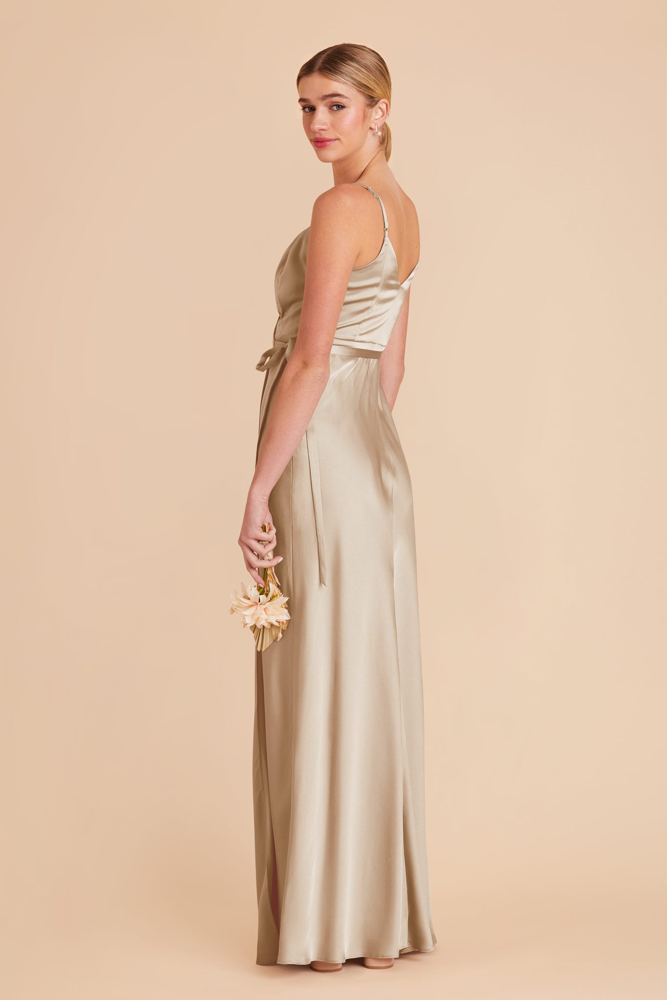 Neutral Champagne Cindy Matte Satin Dress by Birdy Grey
