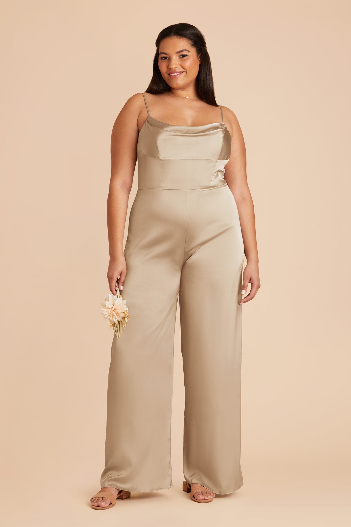 Neutral Champagne Donna Matte Satin Bridesmaid Jumpsuit by Birdy Grey