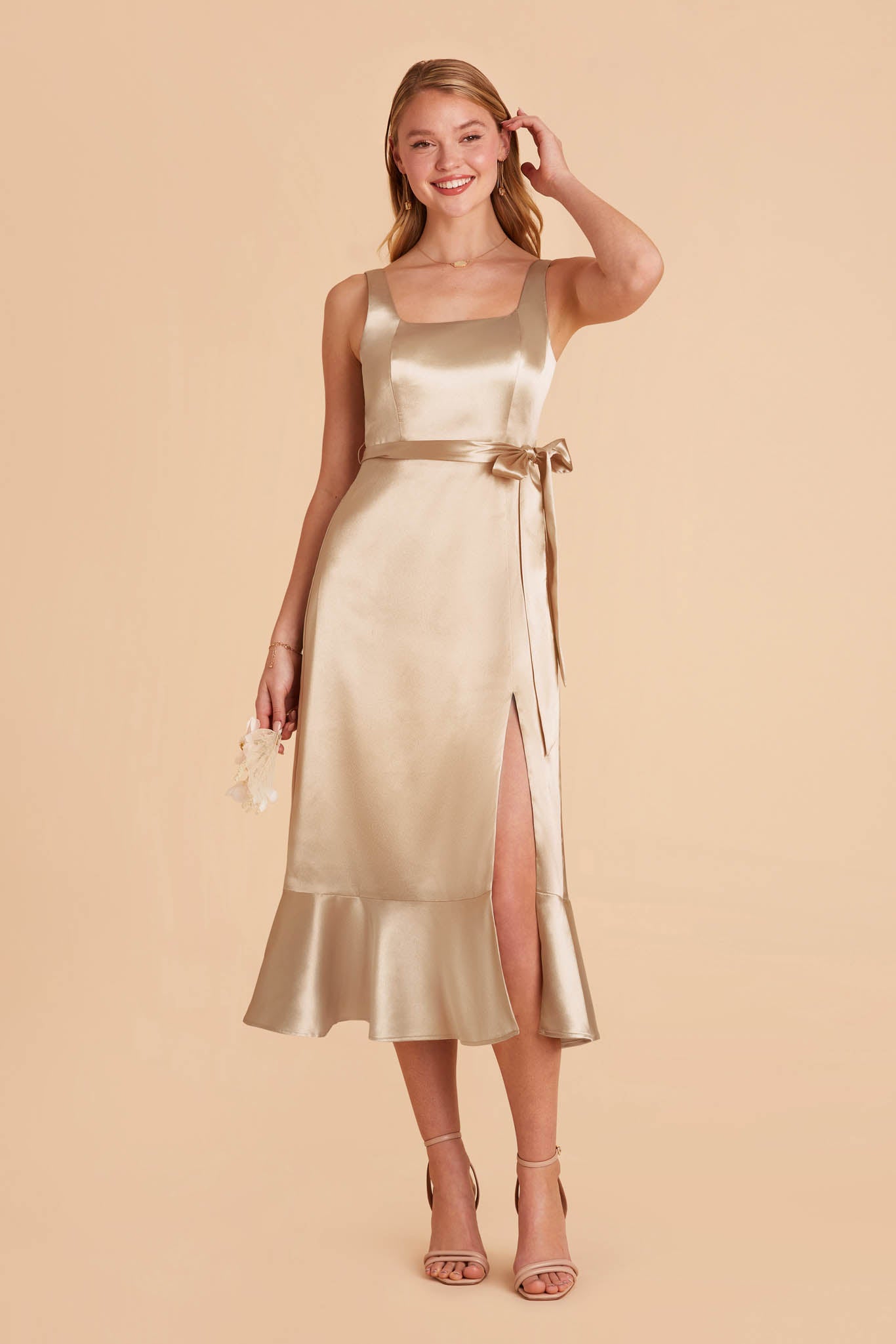 Neutral Champagne Eugenia Convertible Midi Dress by Birdy Grey