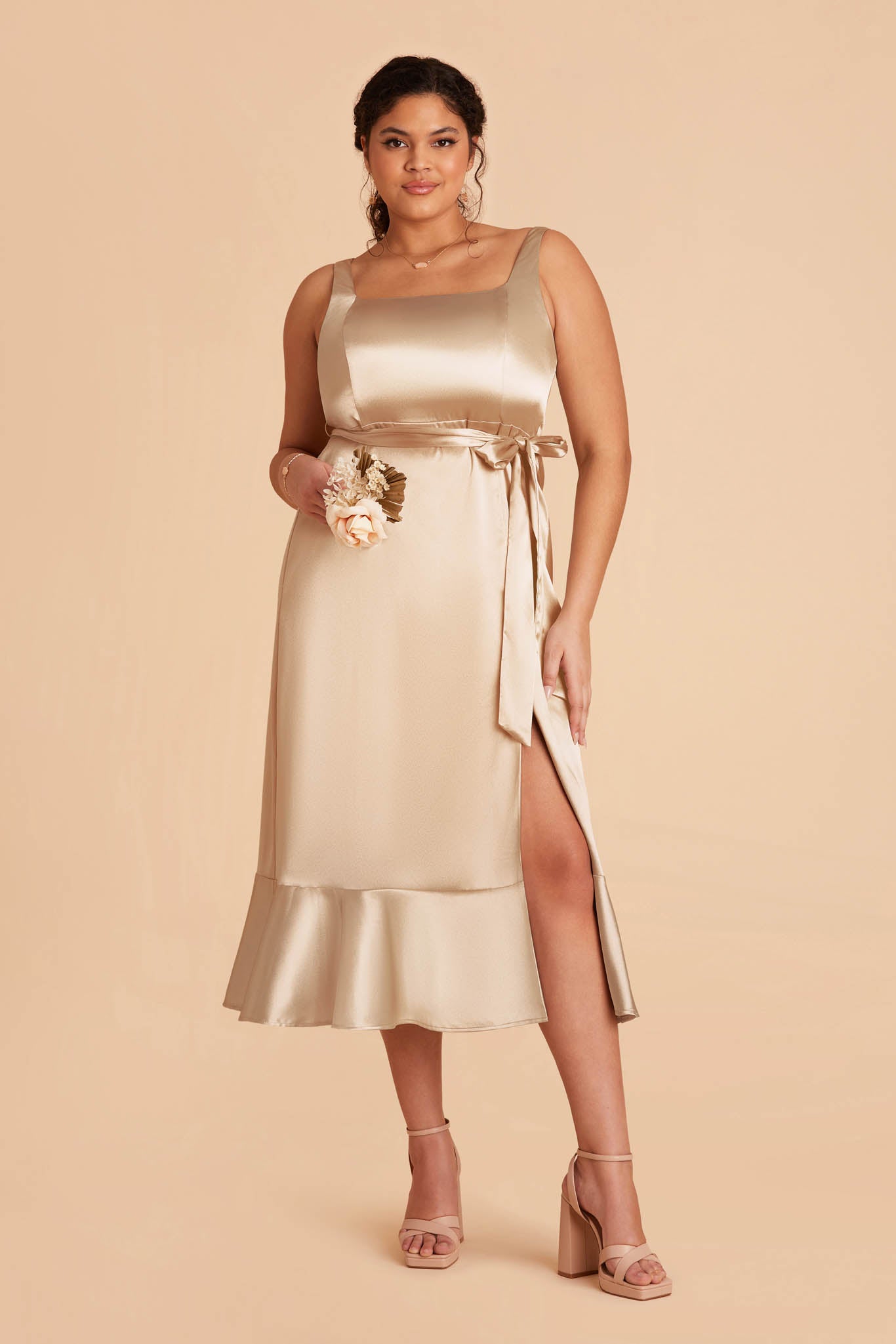 Neutral Champagne Eugenia Convertible Midi Dress by Birdy Grey