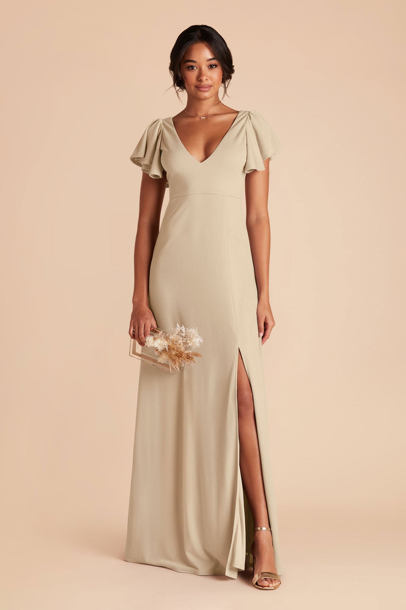 Neutral Champagne Crepe Dress By Birdy Grey