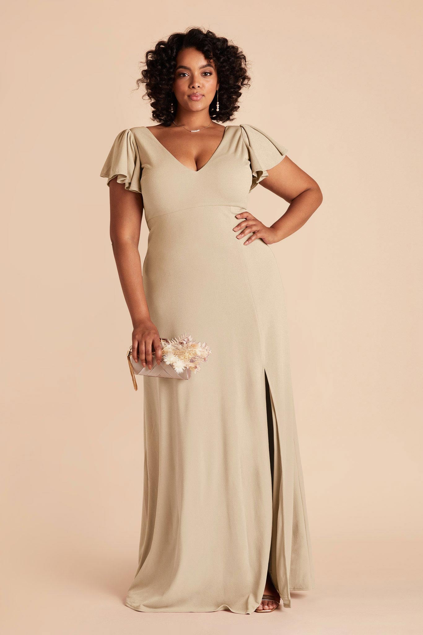 Neutral Champagne Hannah Crepe Dress by Birdy Grey