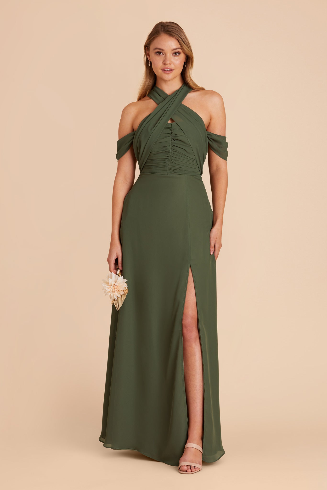 Olive Cara Chiffon Dress by Birdy Grey