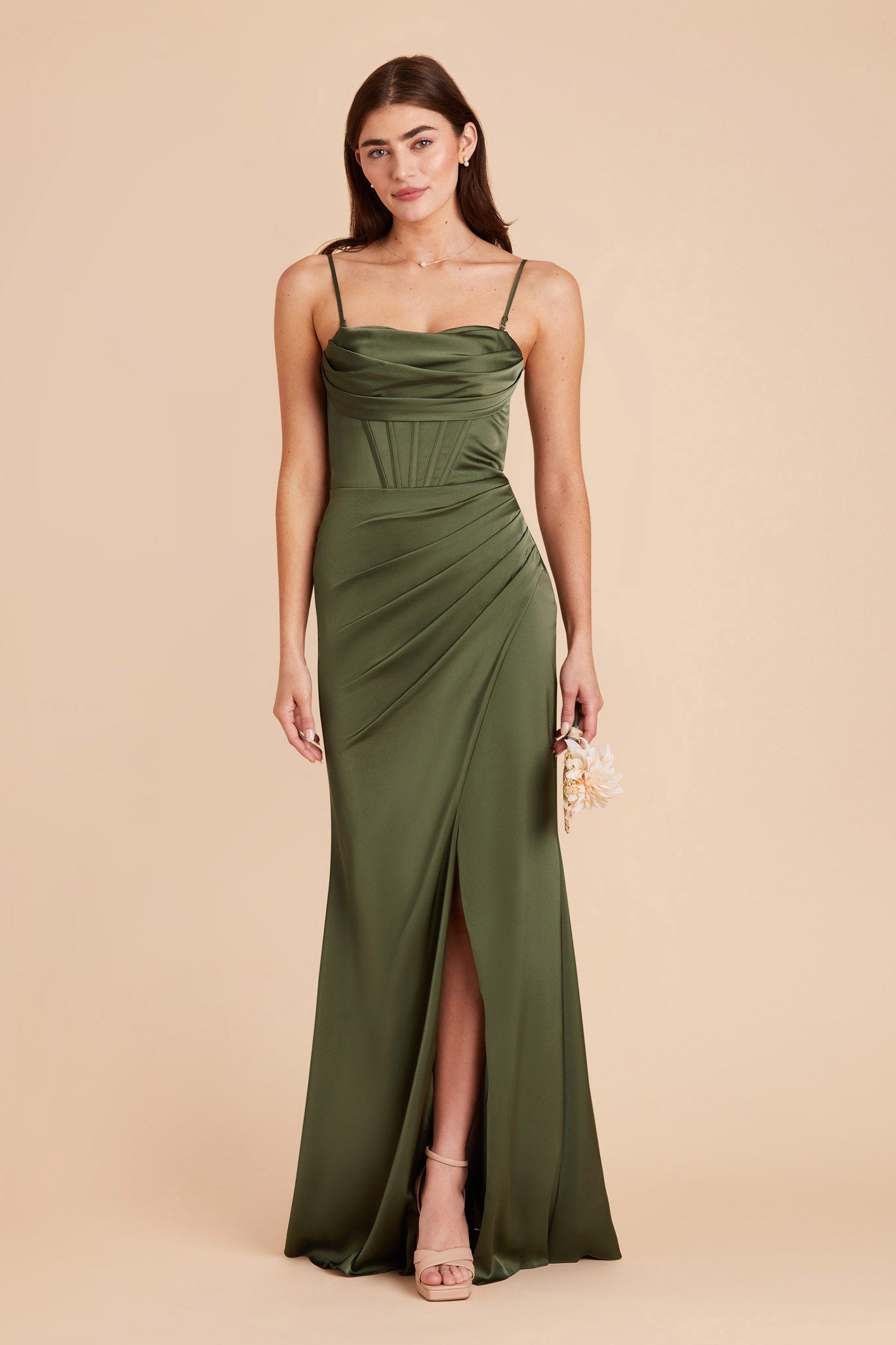 Olive Carrie Matte Satin Dress by Birdy Grey