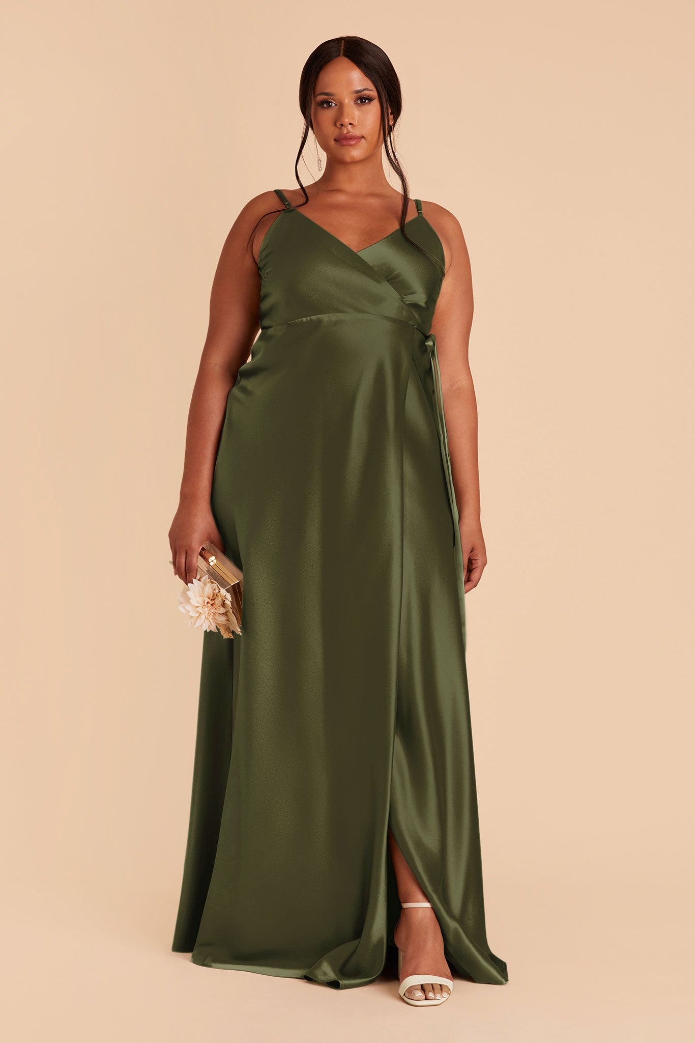 Matte Satin Dress in Olive by Birdy Grey