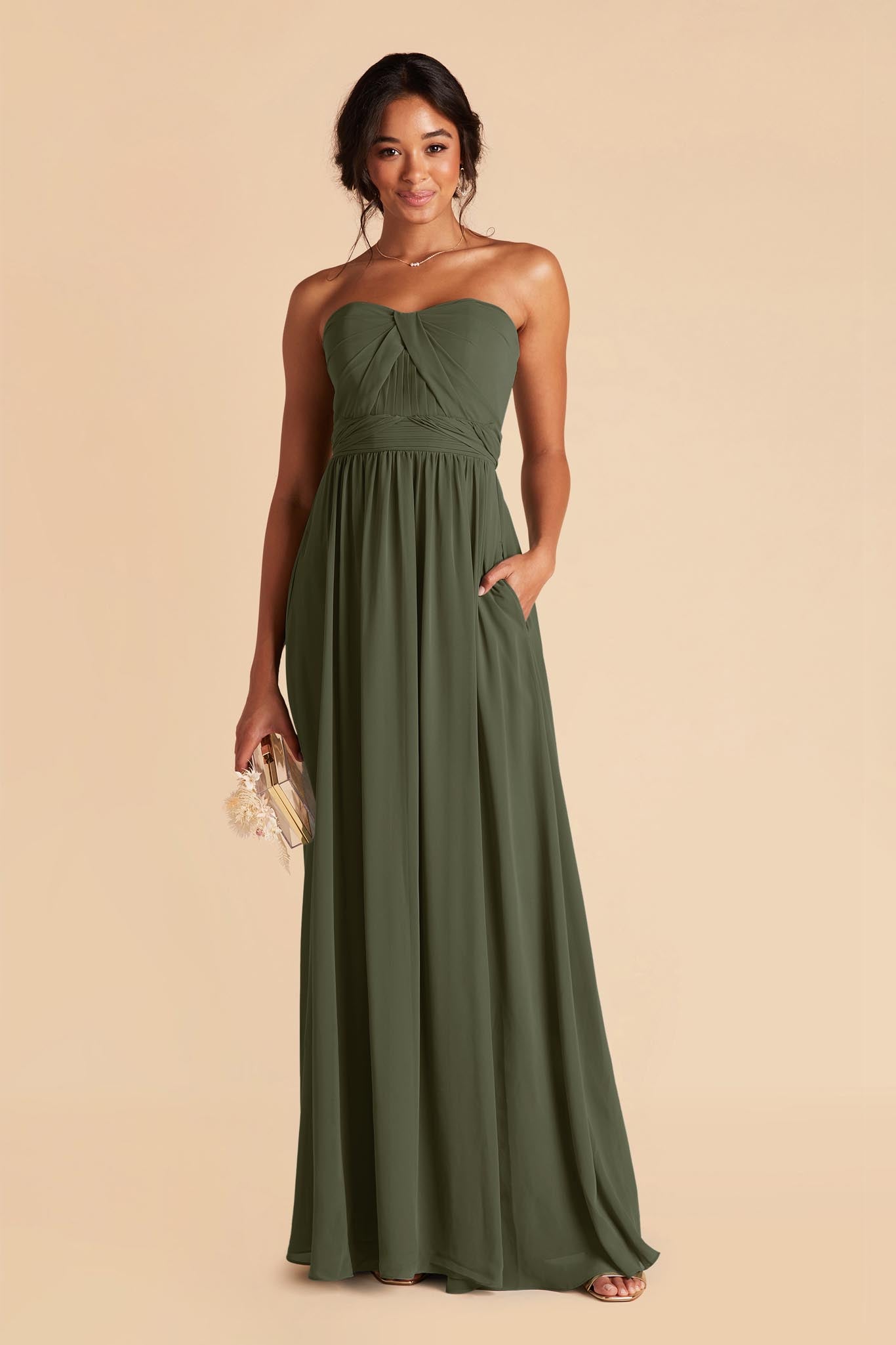 Grace Convertible Chiffon Bridesmaid Dress in Olive