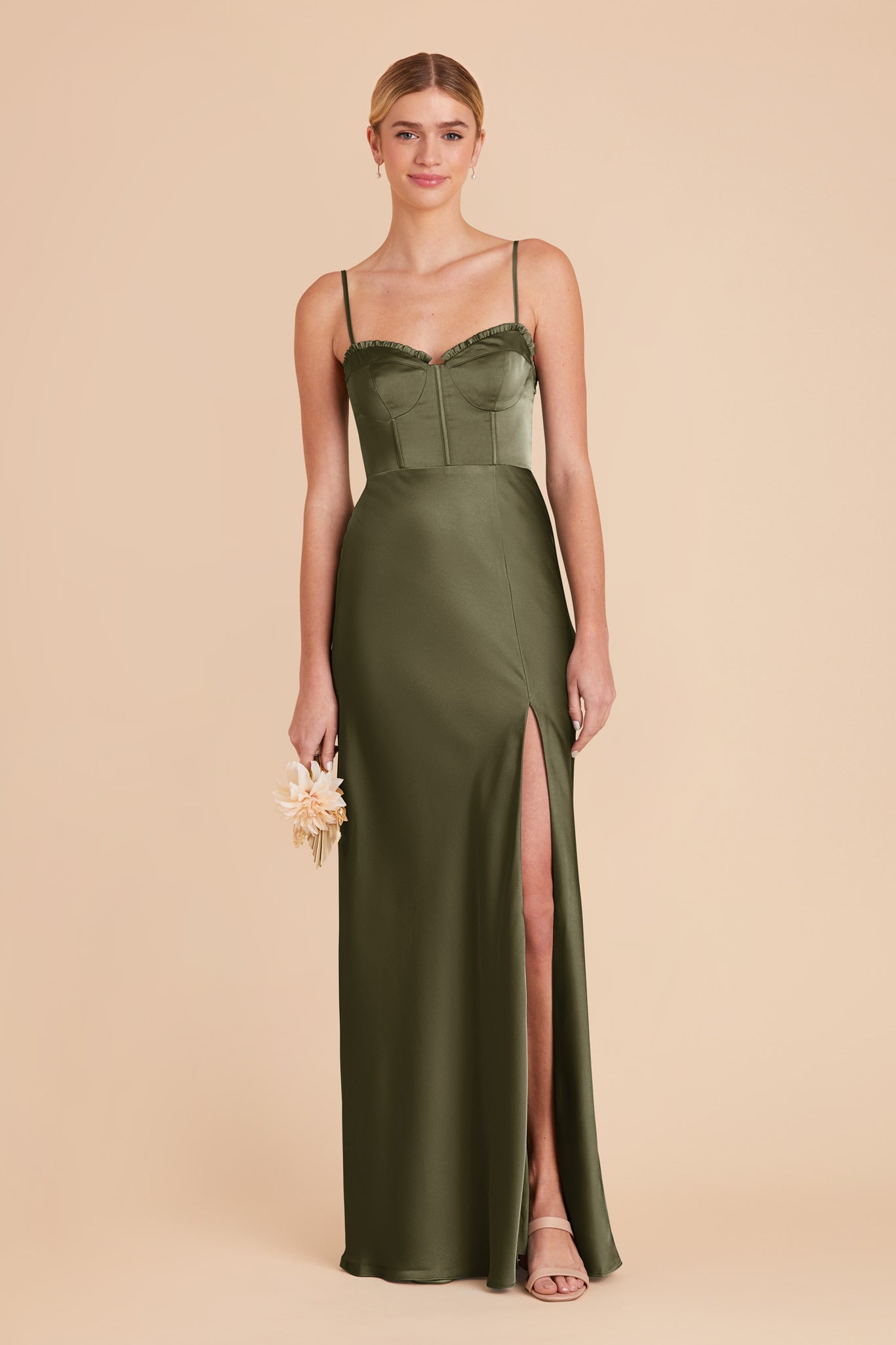 Olive Jessica Matte Satin Dress by Birdy Grey