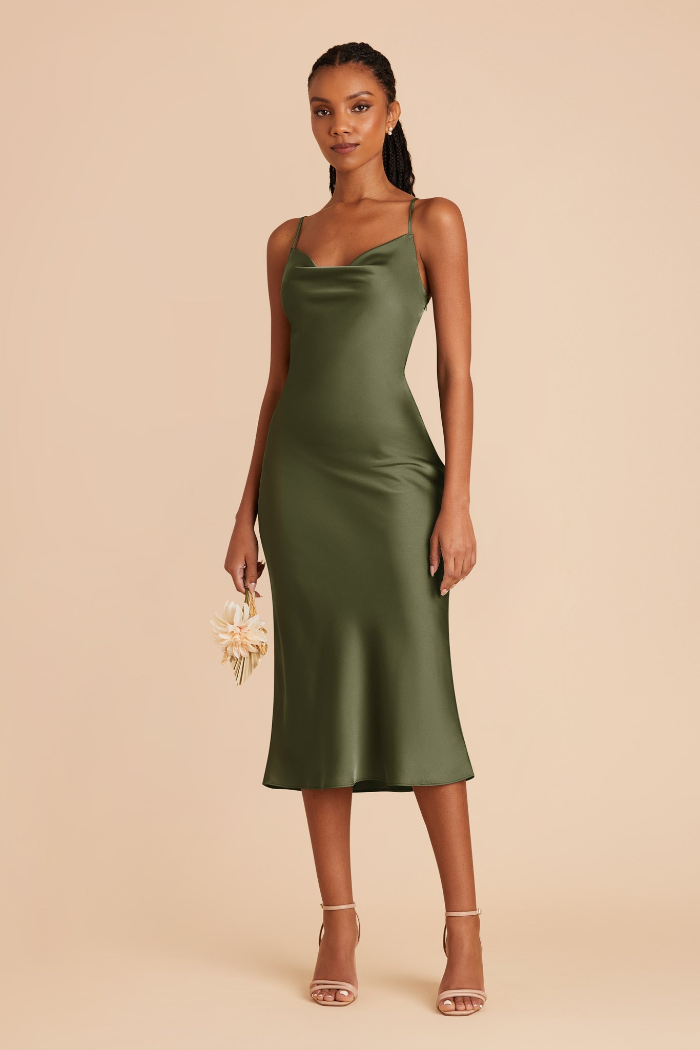 Olive Lisa Matte Satin Midi Dress by Birdy Grey