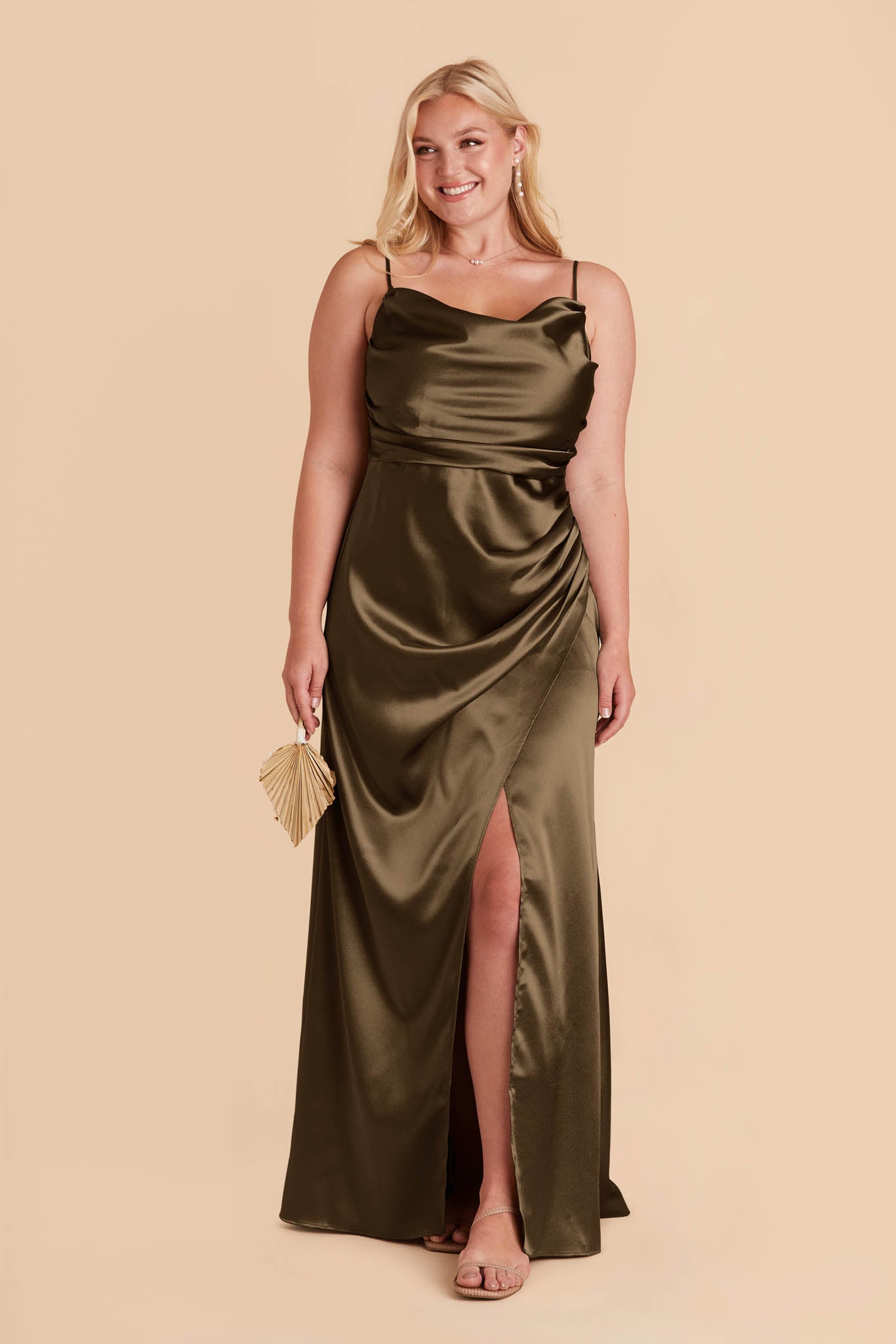 Olive Lydia Shiny Satin Dress by Birdy Grey