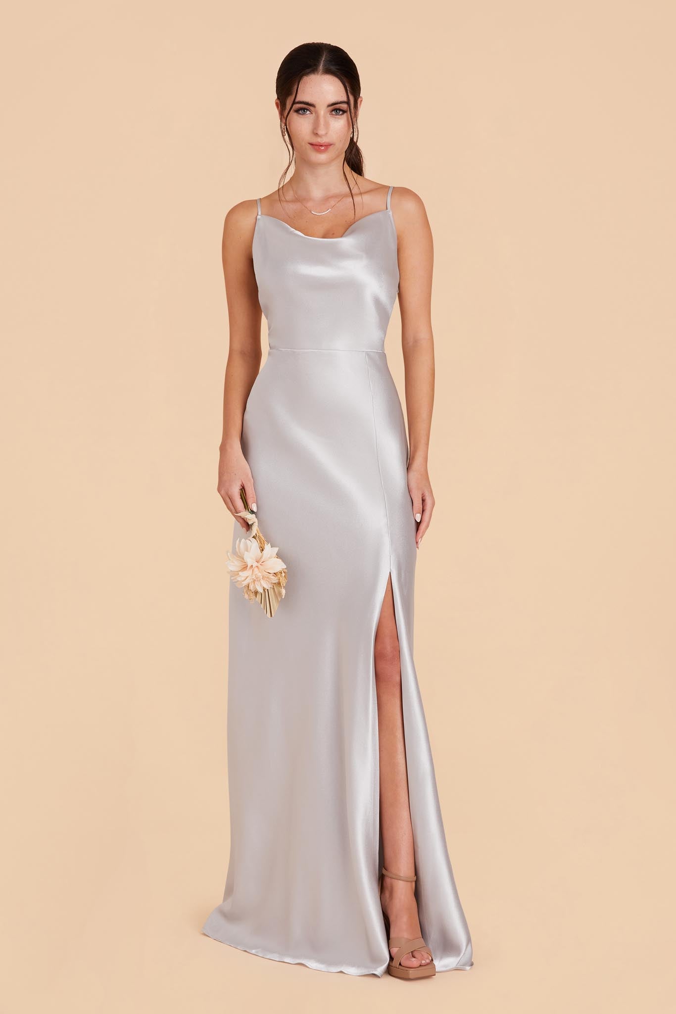 Platinum Lisa Long Satin Dress by Birdy Grey