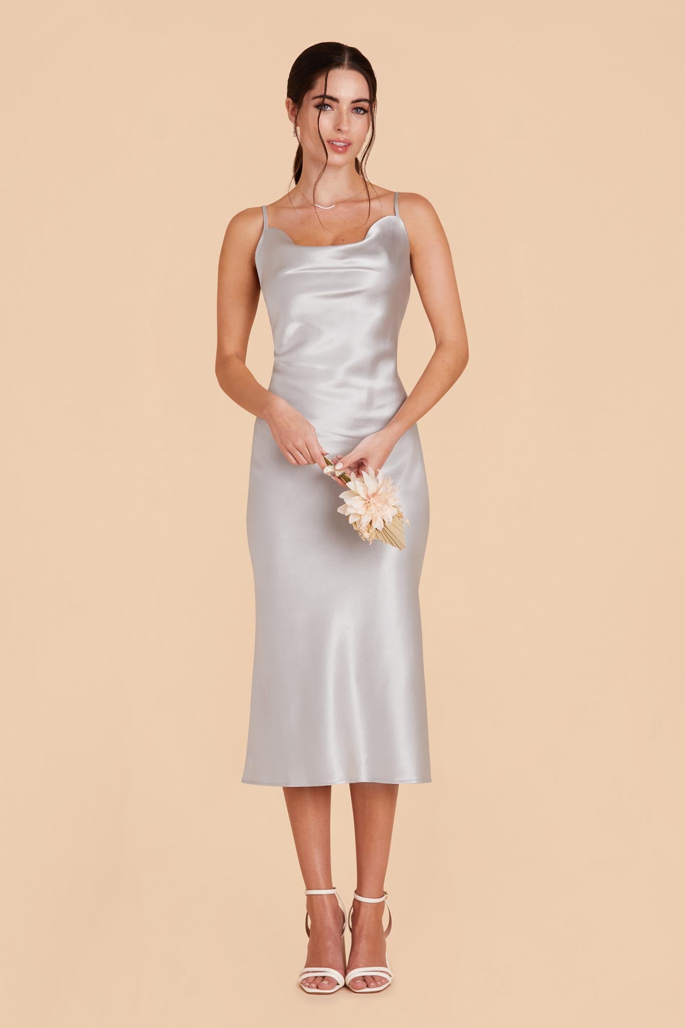 Platinum Lisa Satin Midi Dress by Birdy Grey