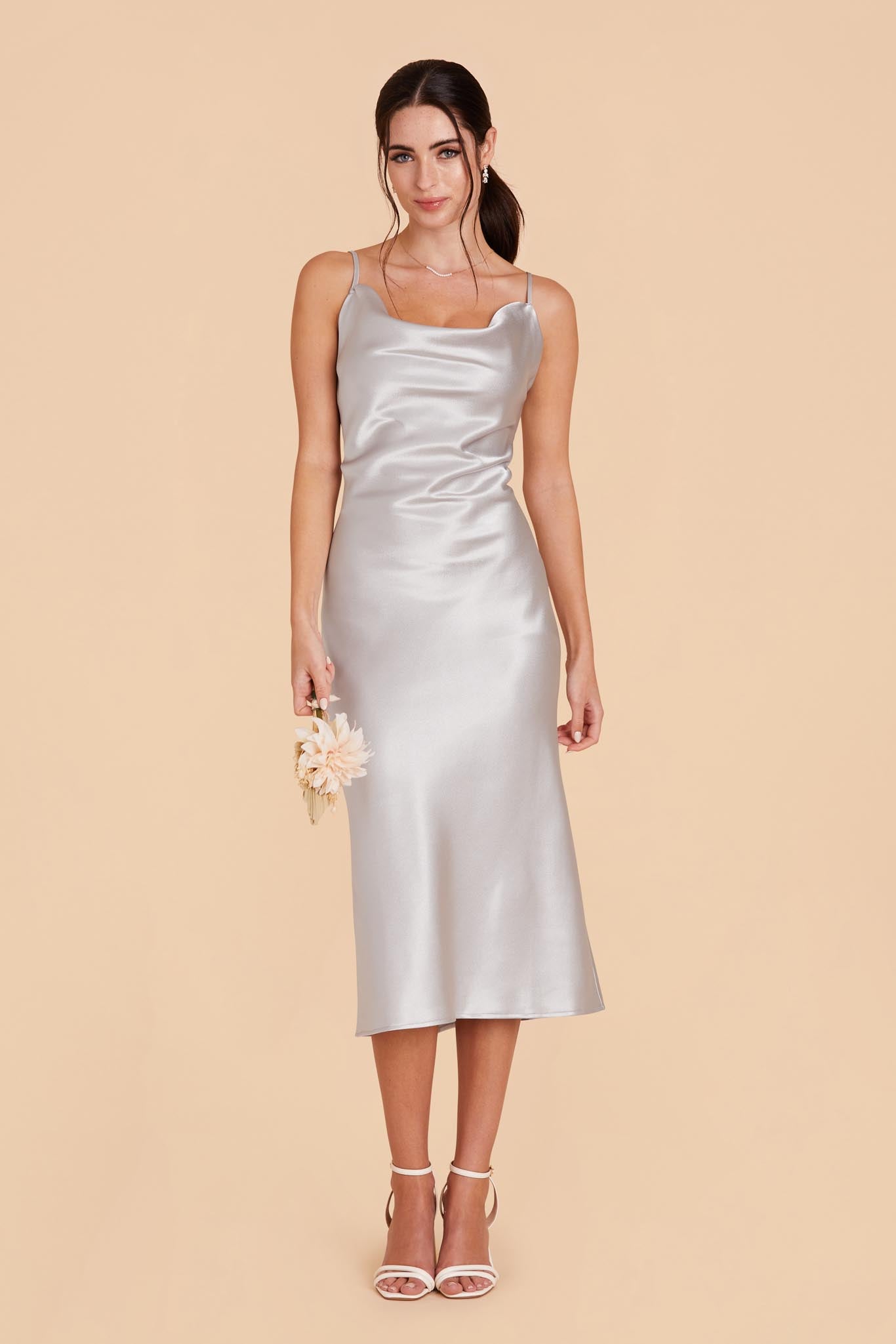 Platinum Lisa Satin Midi Dress by Birdy Grey