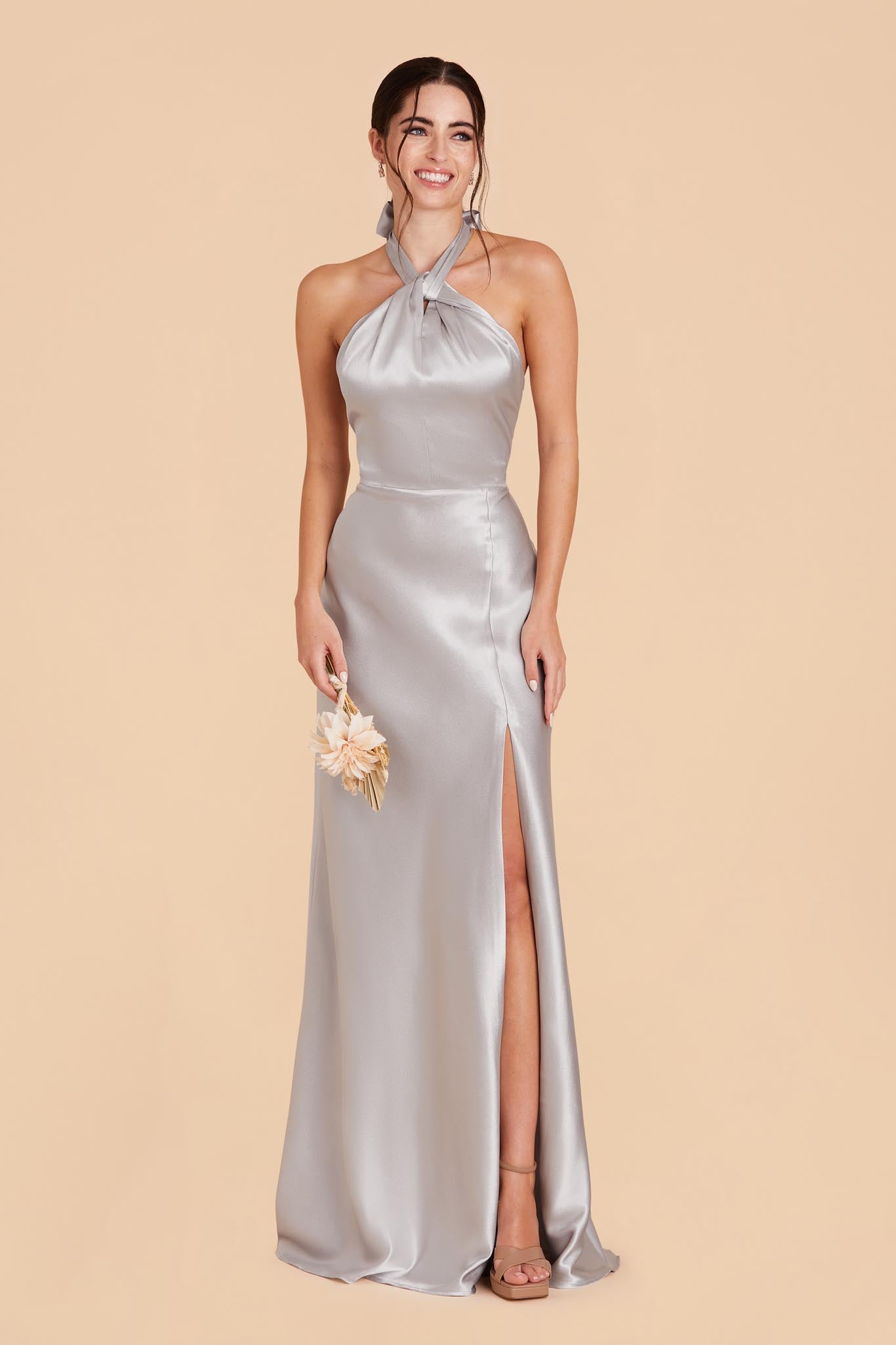 Platinum Monica Satin Dress by Birdy Grey