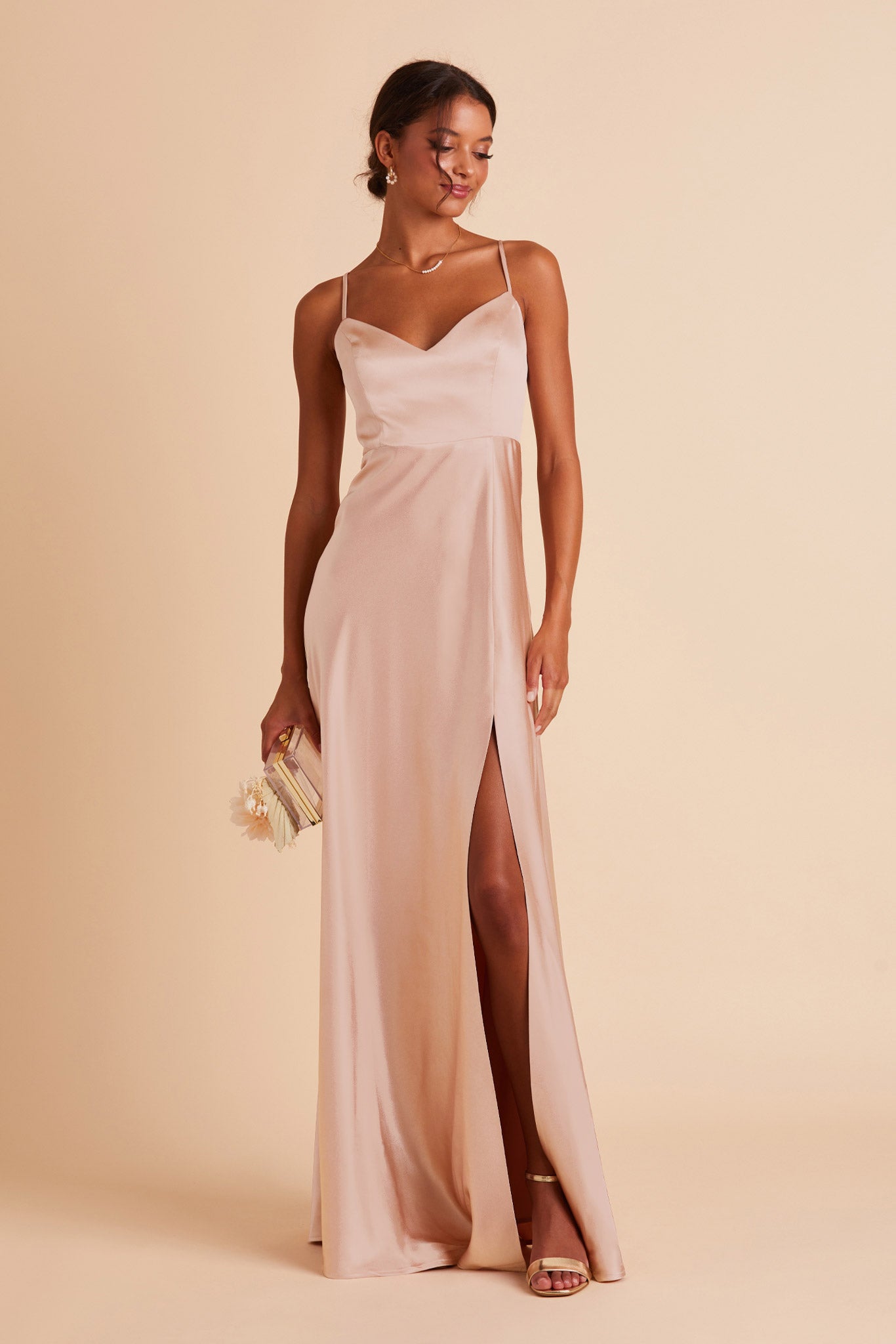 Matte Satin Dress in Rose Gold by Birdy Grey
