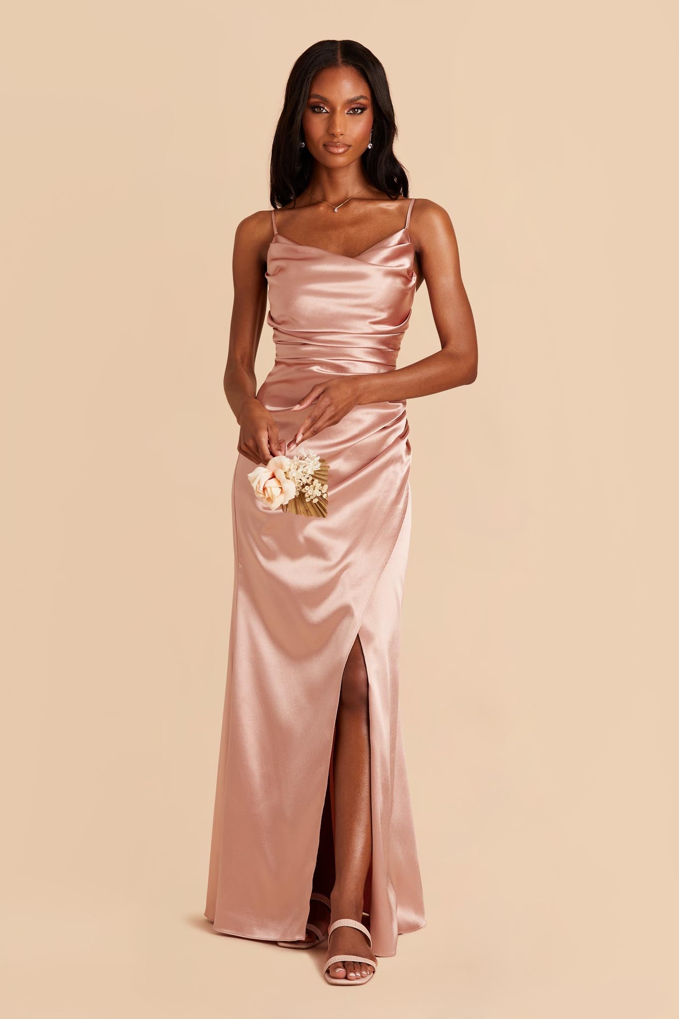 Rose Gold Lydia Satin Dress by Birdy Grey