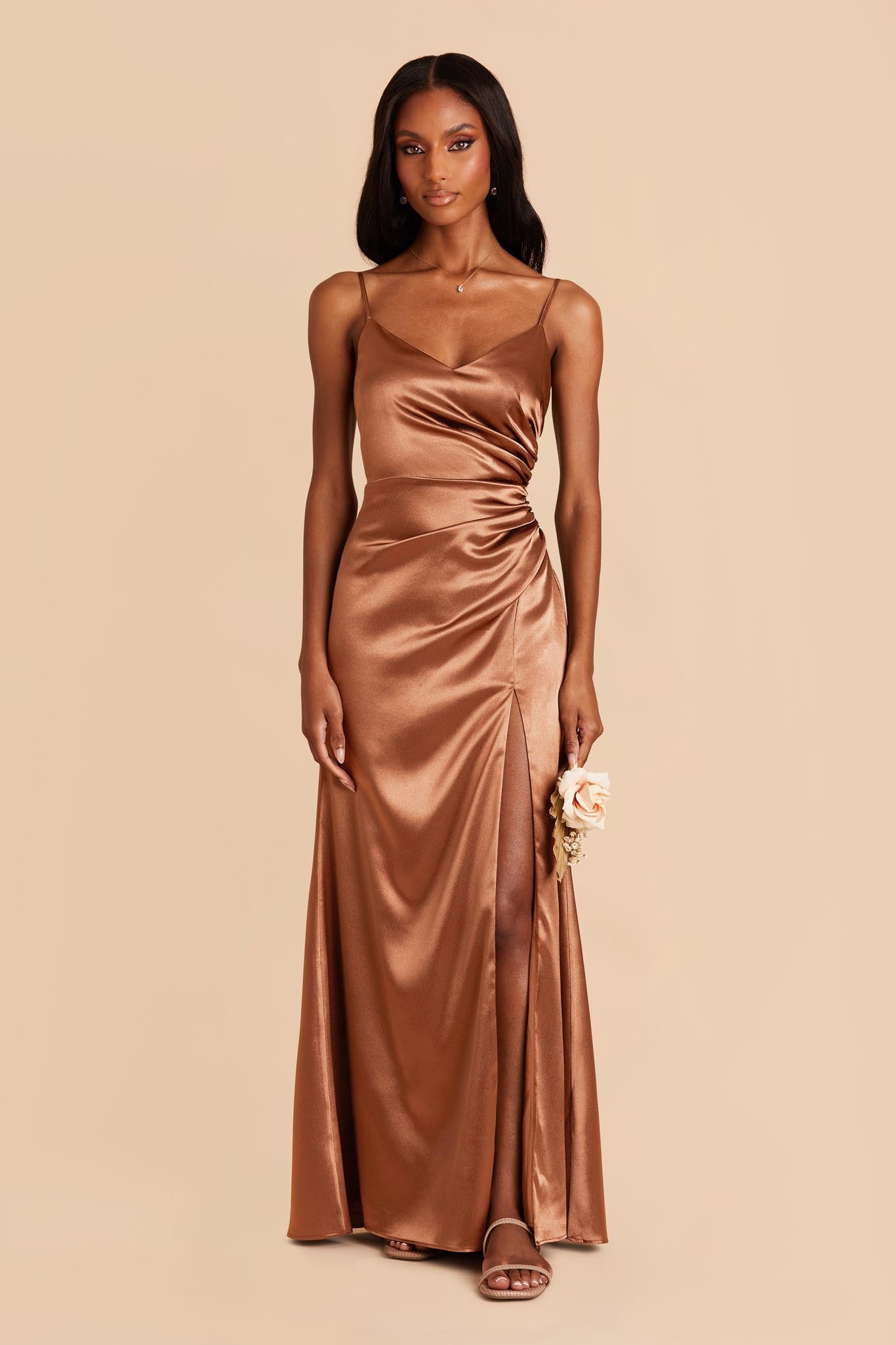 Empire Bridesmaid Gown with Spaghetti Strap-Rust-Lisa | BABARONI