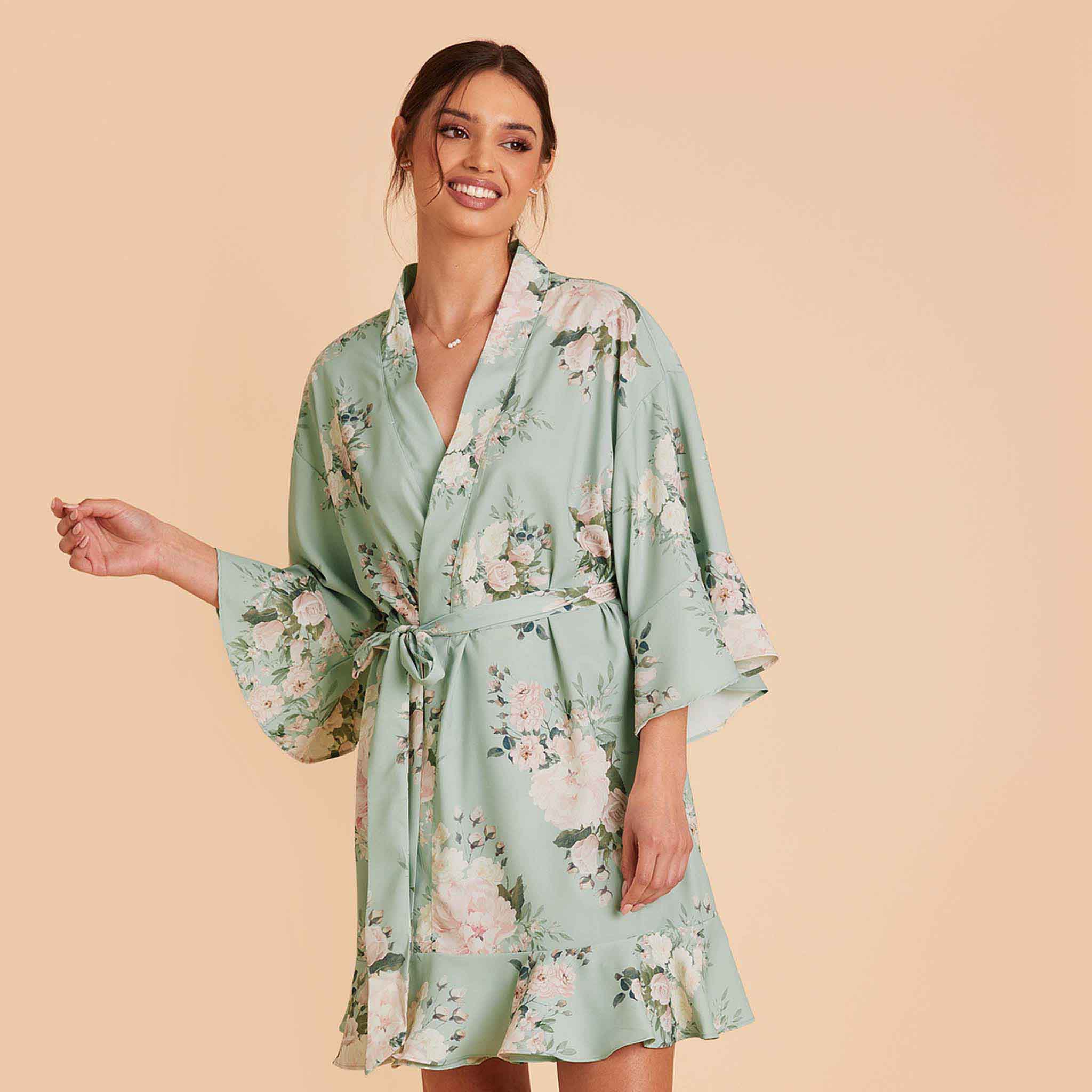 Kenny Sage Floral Rose Floral Ruffle Robe