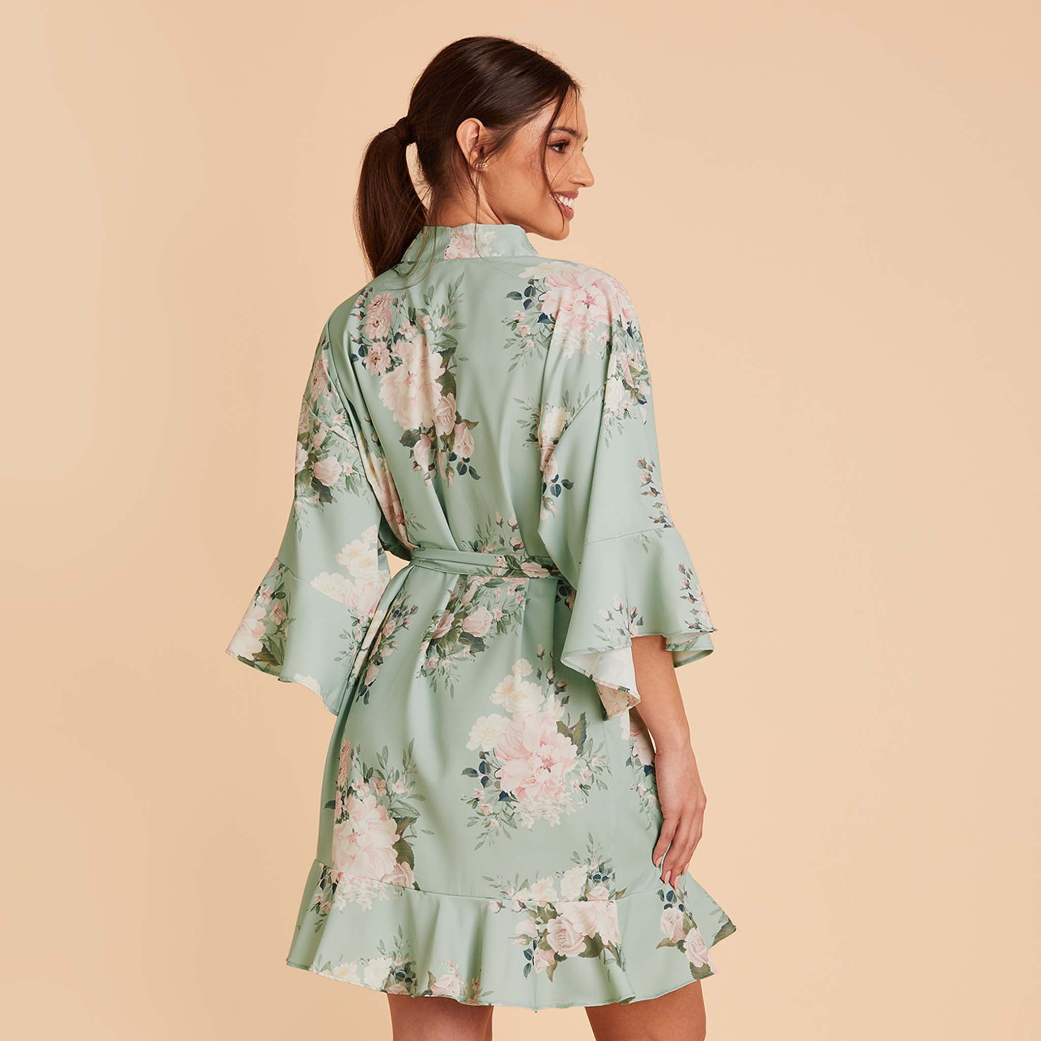 Kenny Sage Floral Rose Floral Ruffle Robe