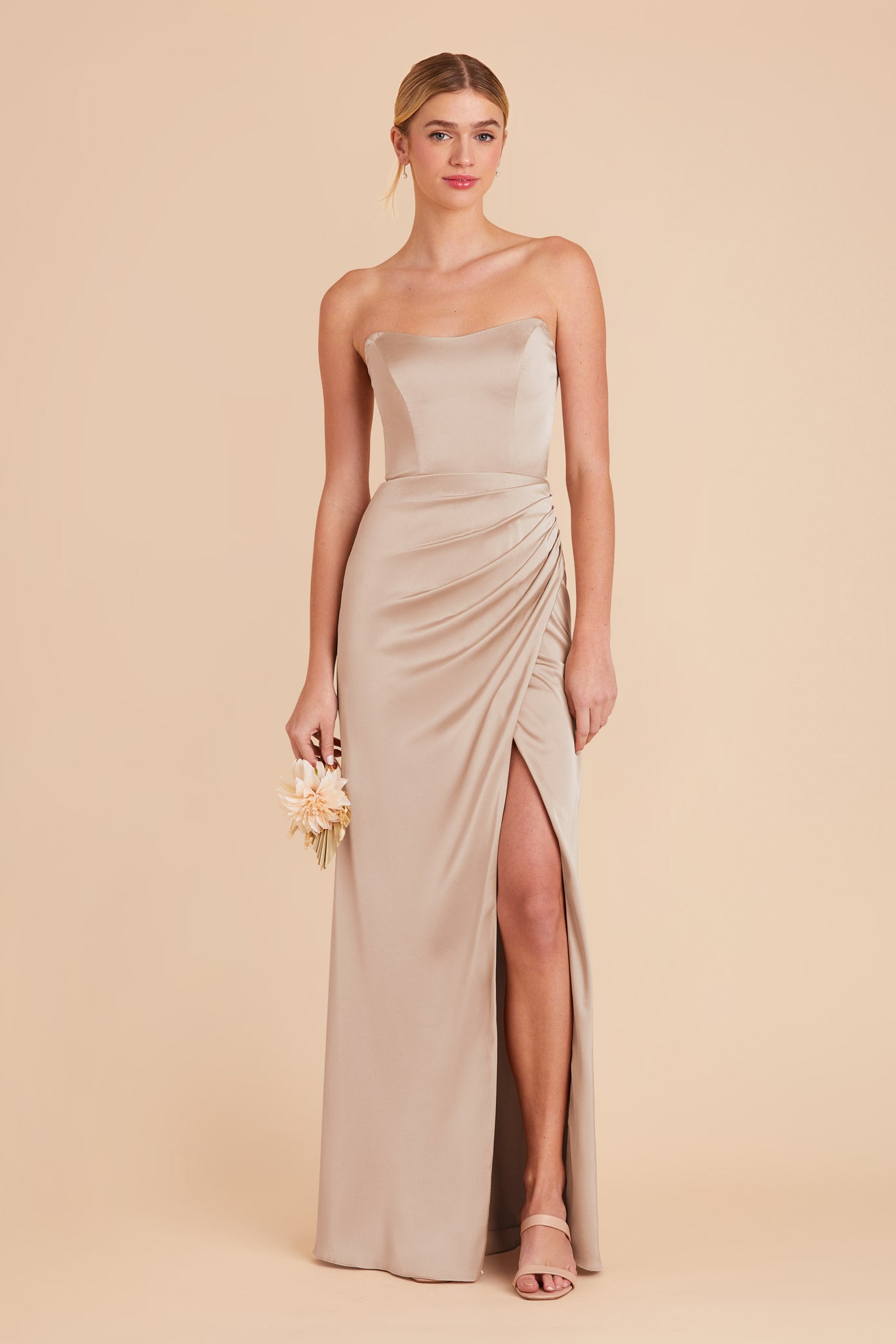Taupe Anne Matte Satin Dress by Birdy Grey