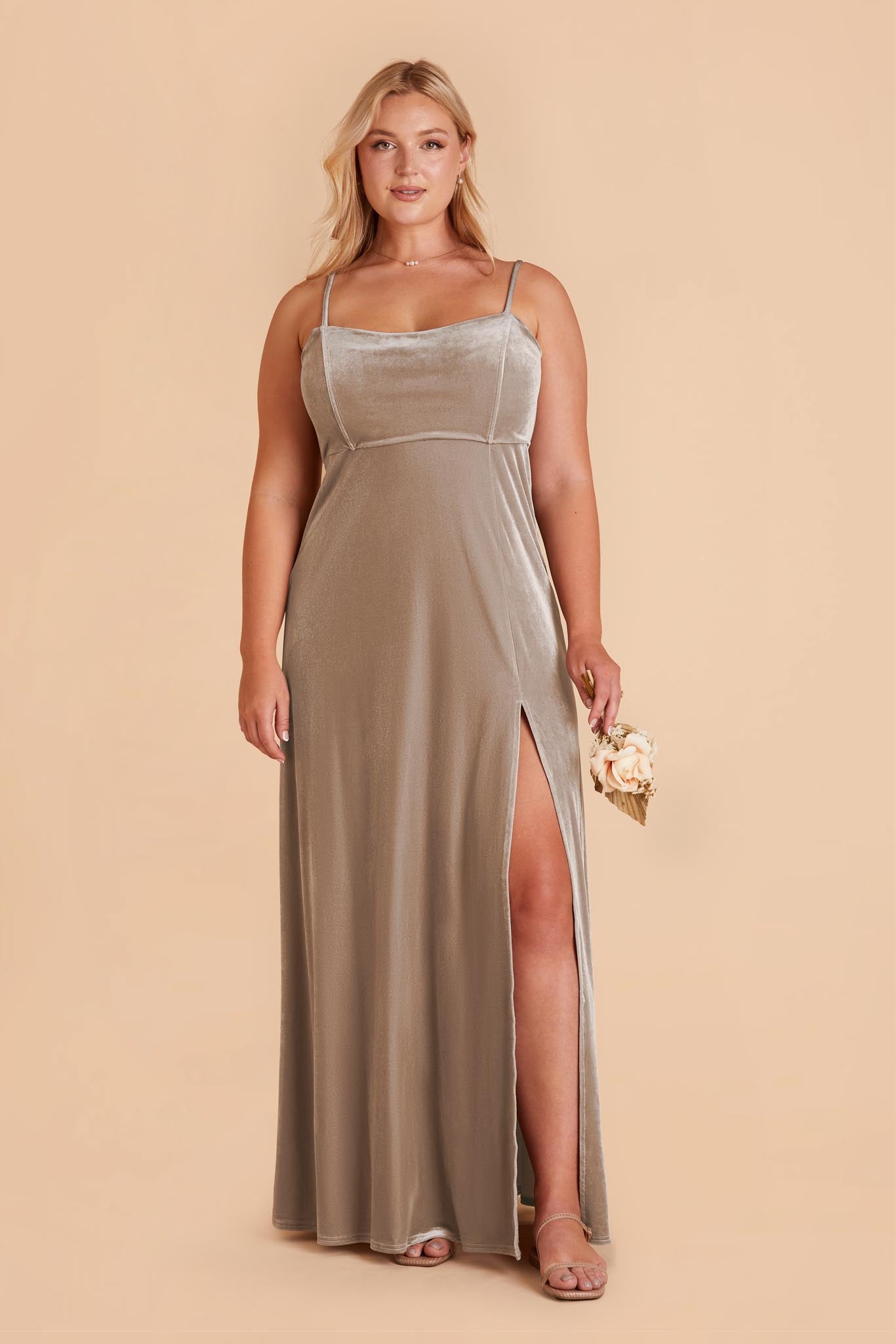 Taupe August Velvet Dress by Birdy Grey